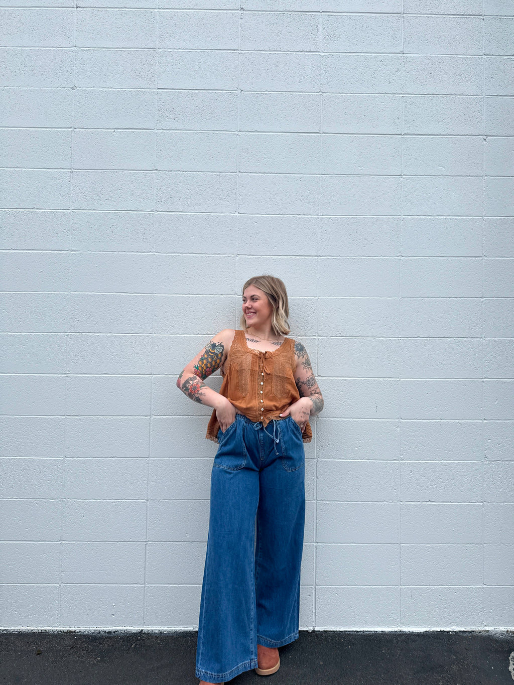 High Waisted Dark Wash Denim Wide Leg