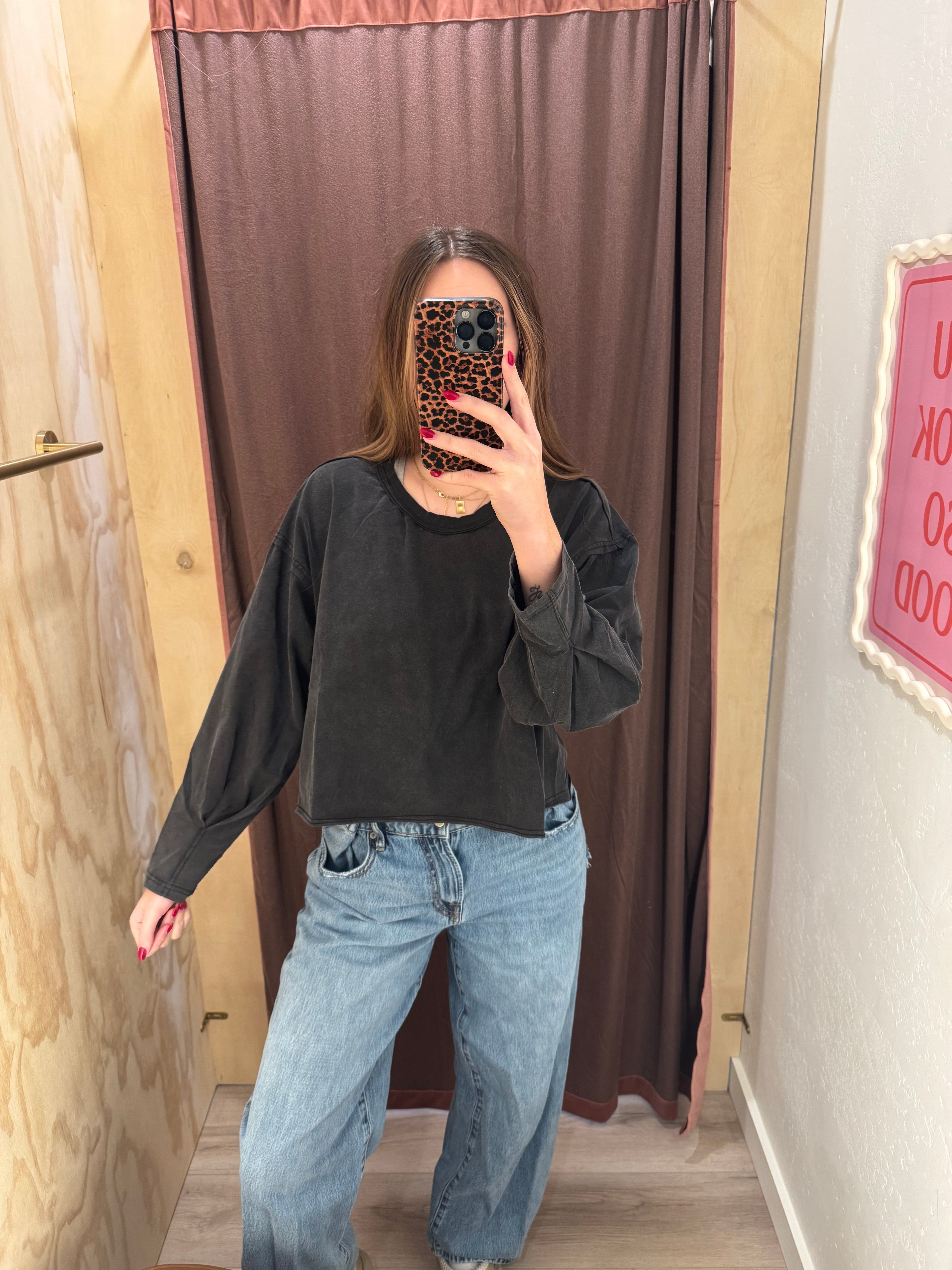 Boxy Washed Black Long Sleeve