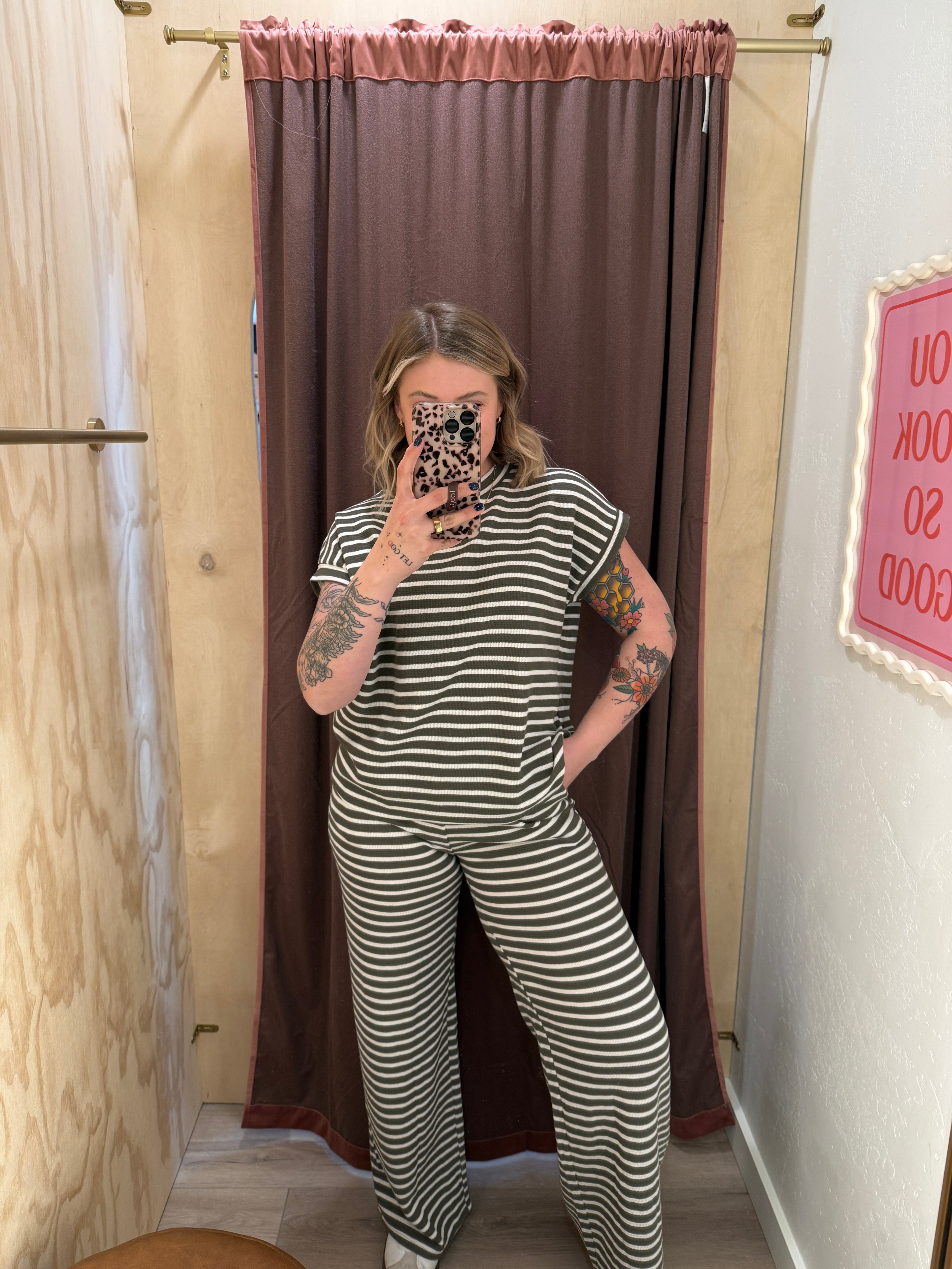 Green + Cream Striped Set