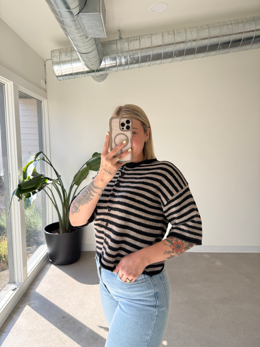 Kinsey Striped Half Sleeve Cardigan