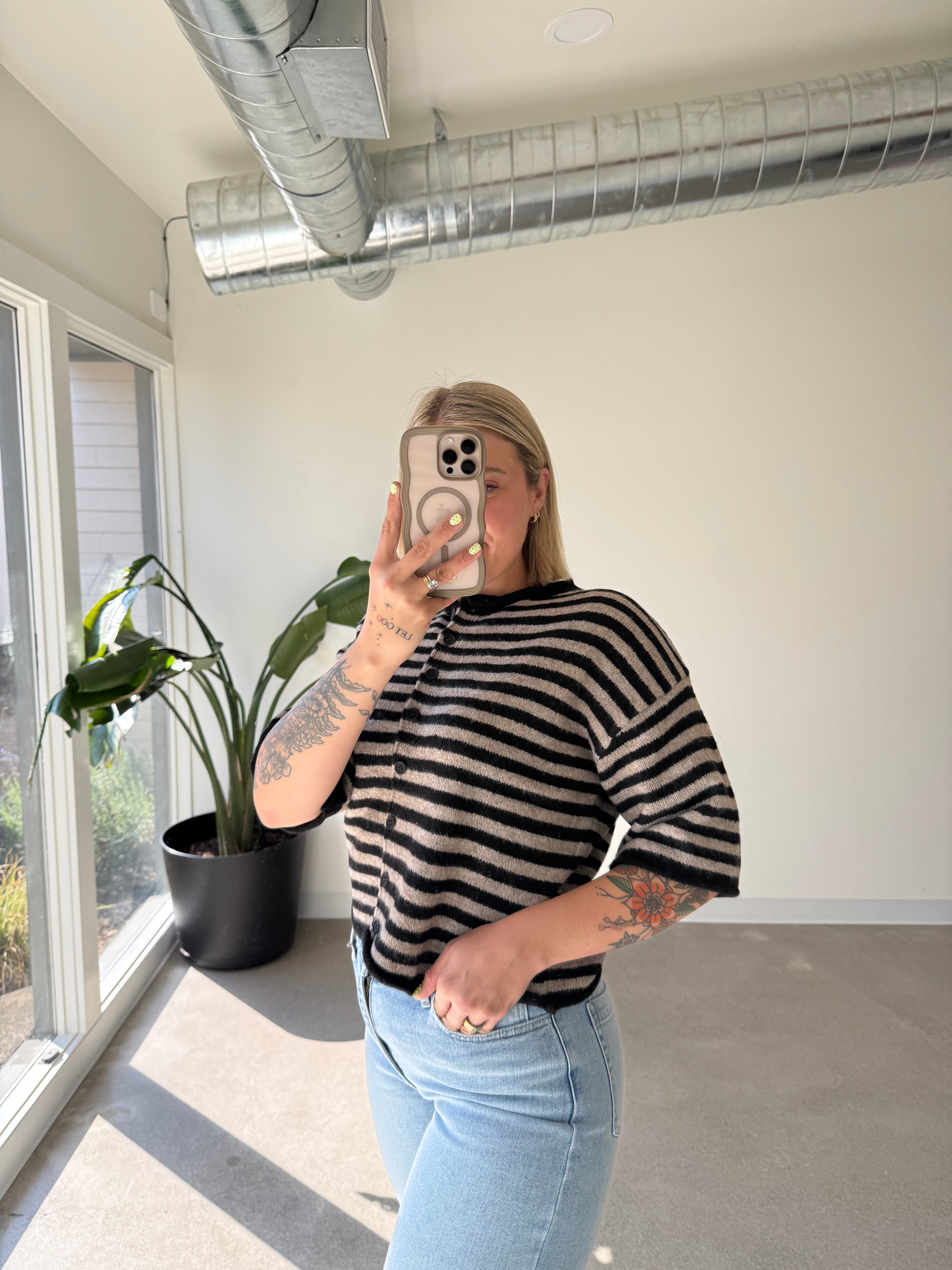 Kinsey Striped Half Sleeve Cardigan