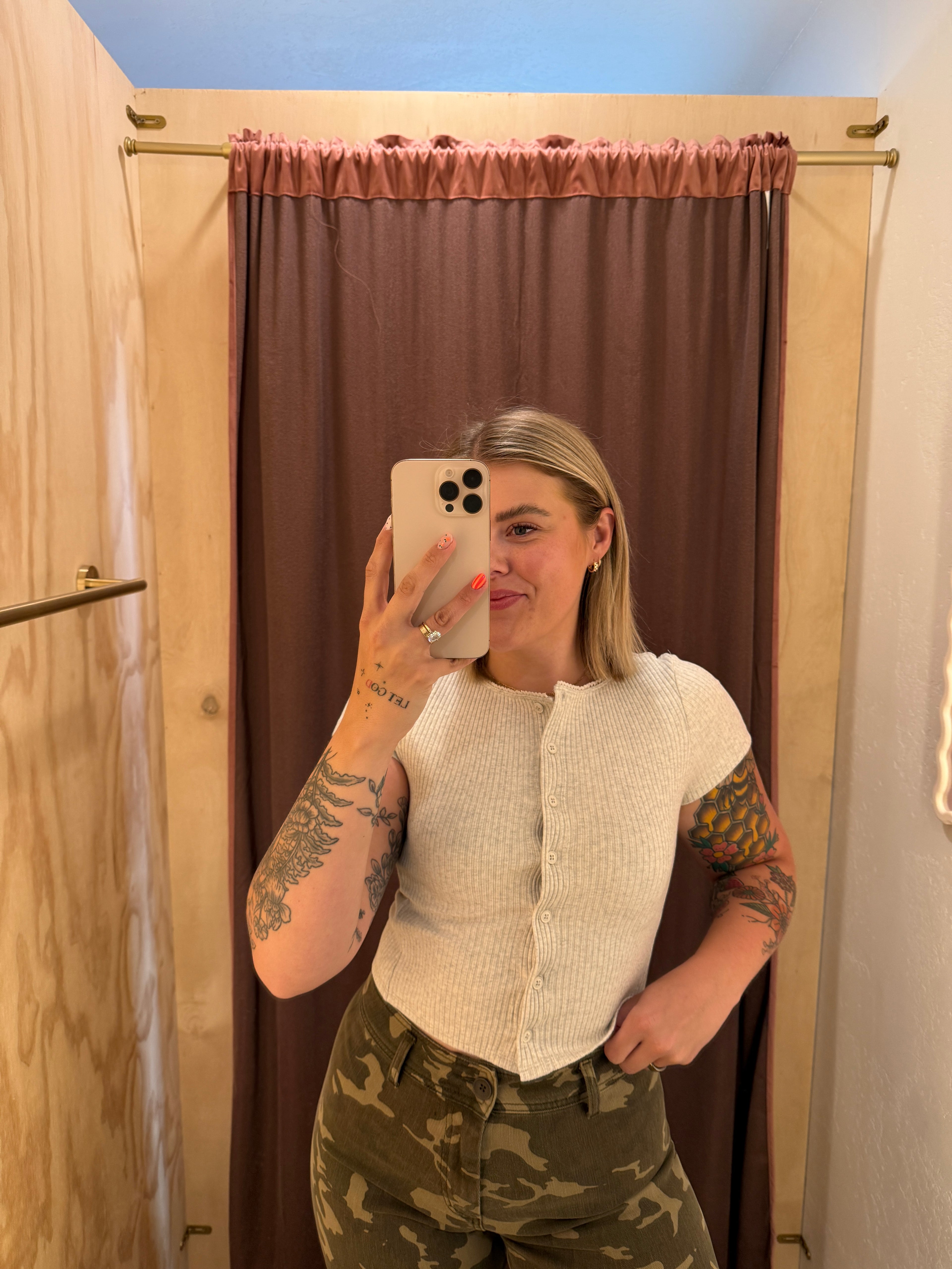 Off Duty Ribbed Button Top