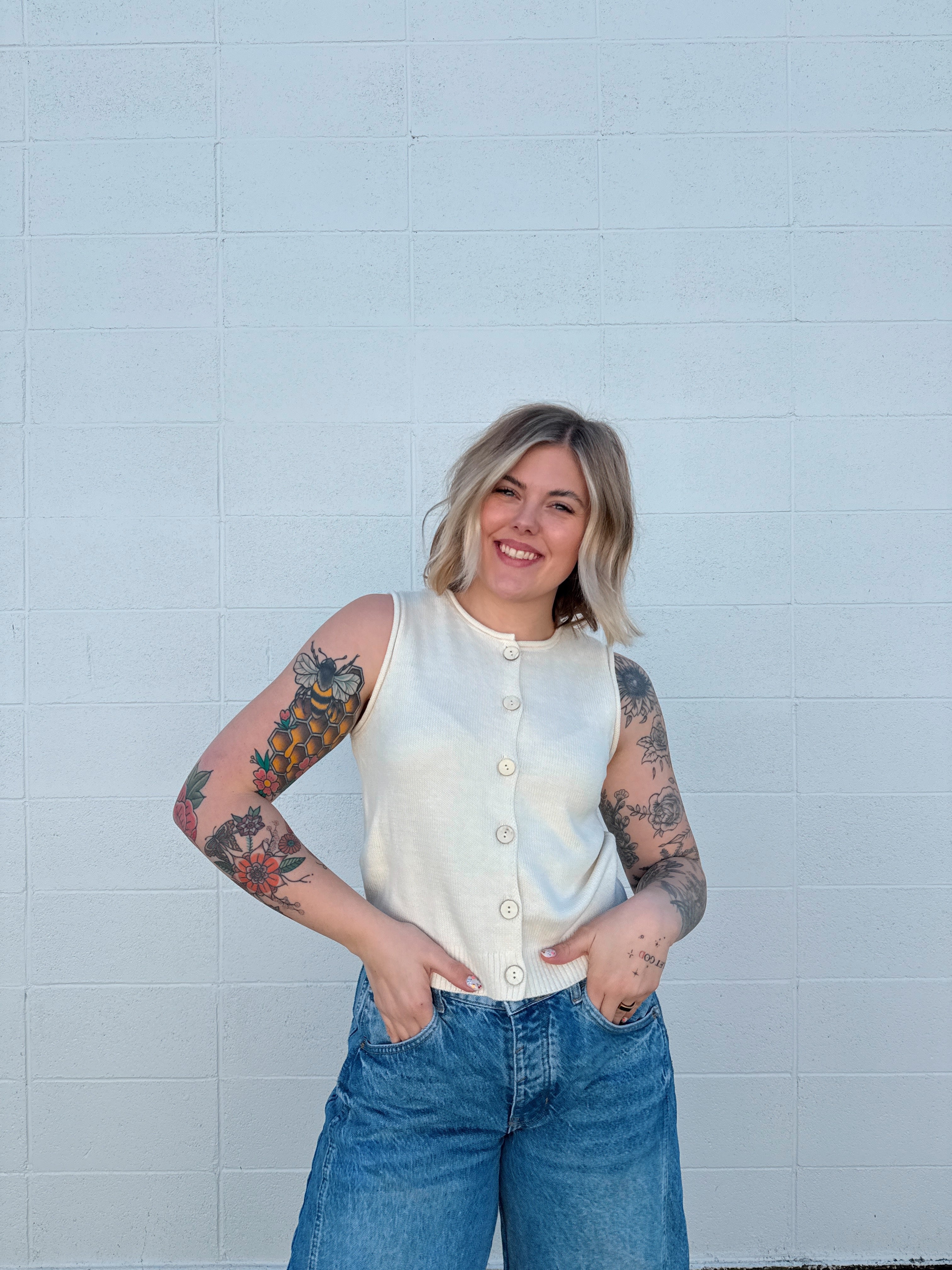 Kristen Cream Button Vest