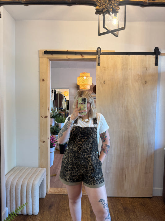 A Little Bit Leopard Overall Shorts