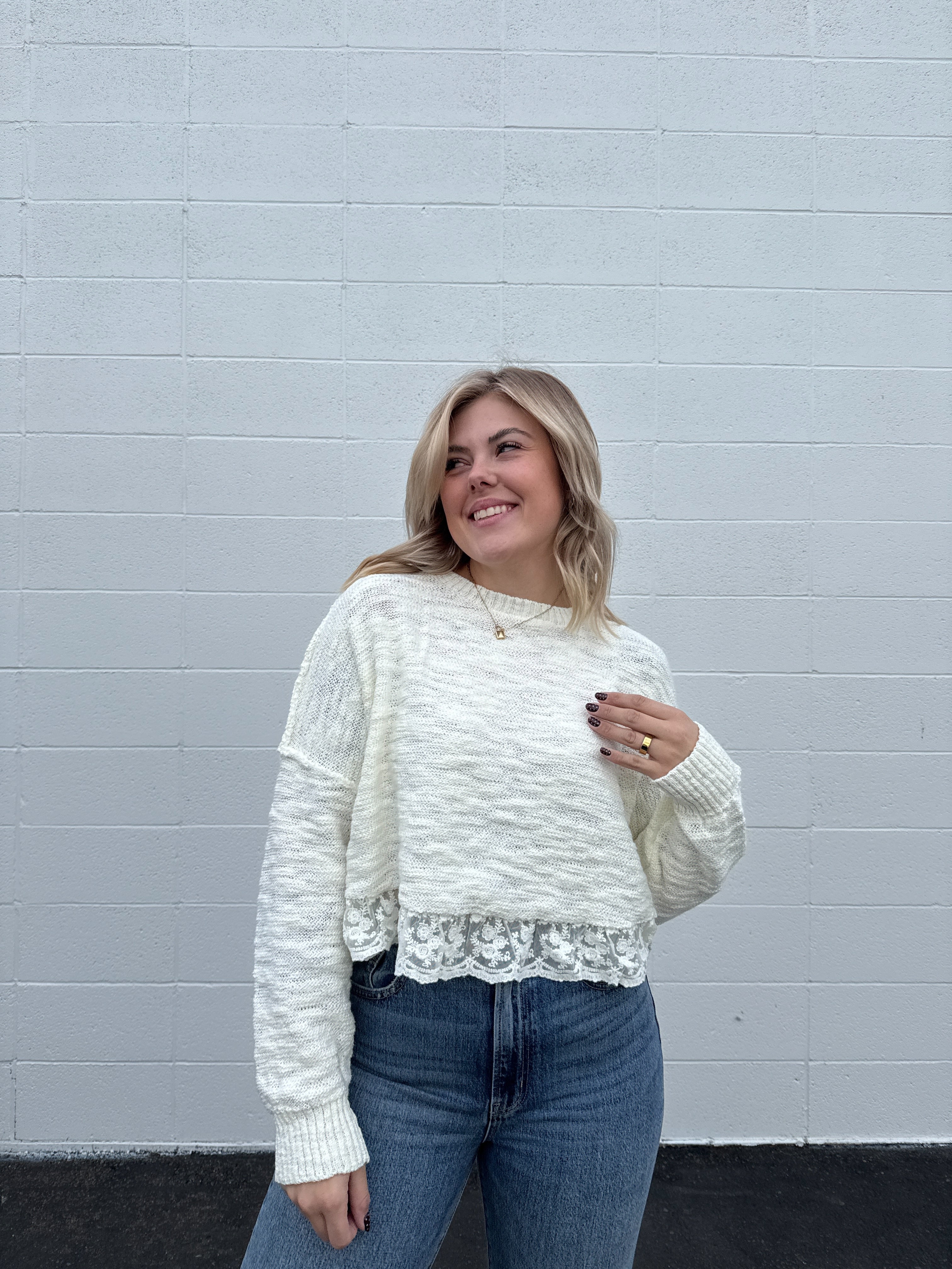 Dainty Lace Trimmed Sweater