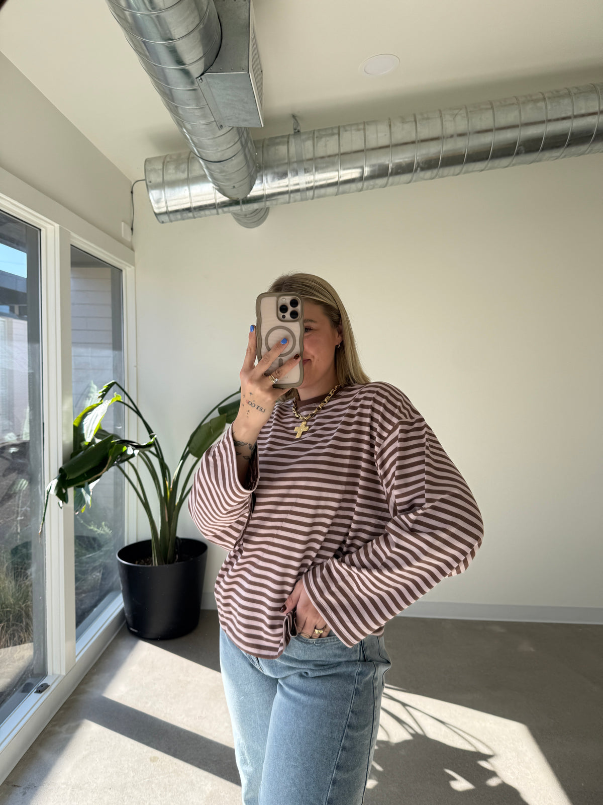 Oversized Stripe Long Sleeve Tops (Multiple Colors)