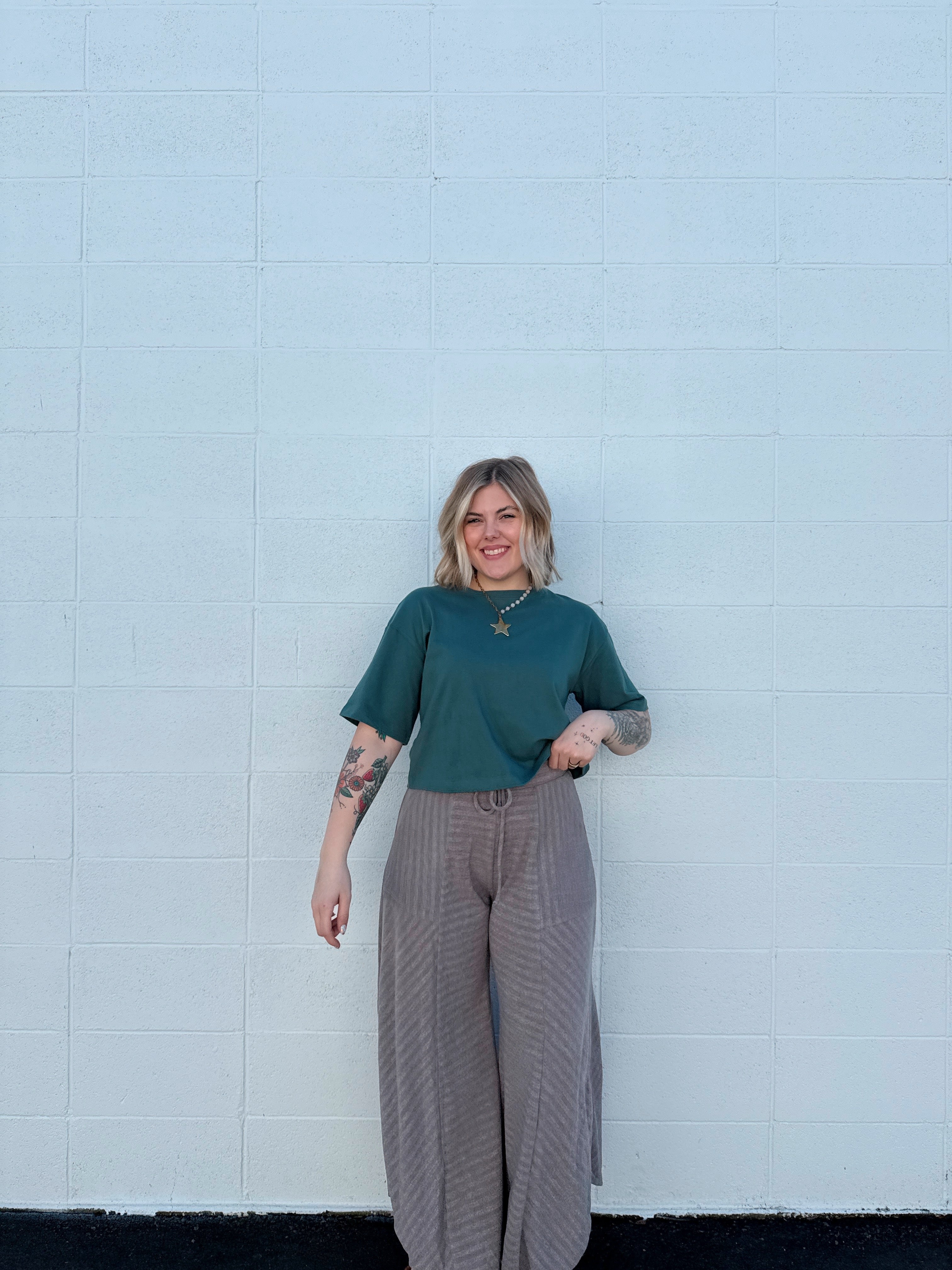 Call me Cozy Tie Textured Wide Pants