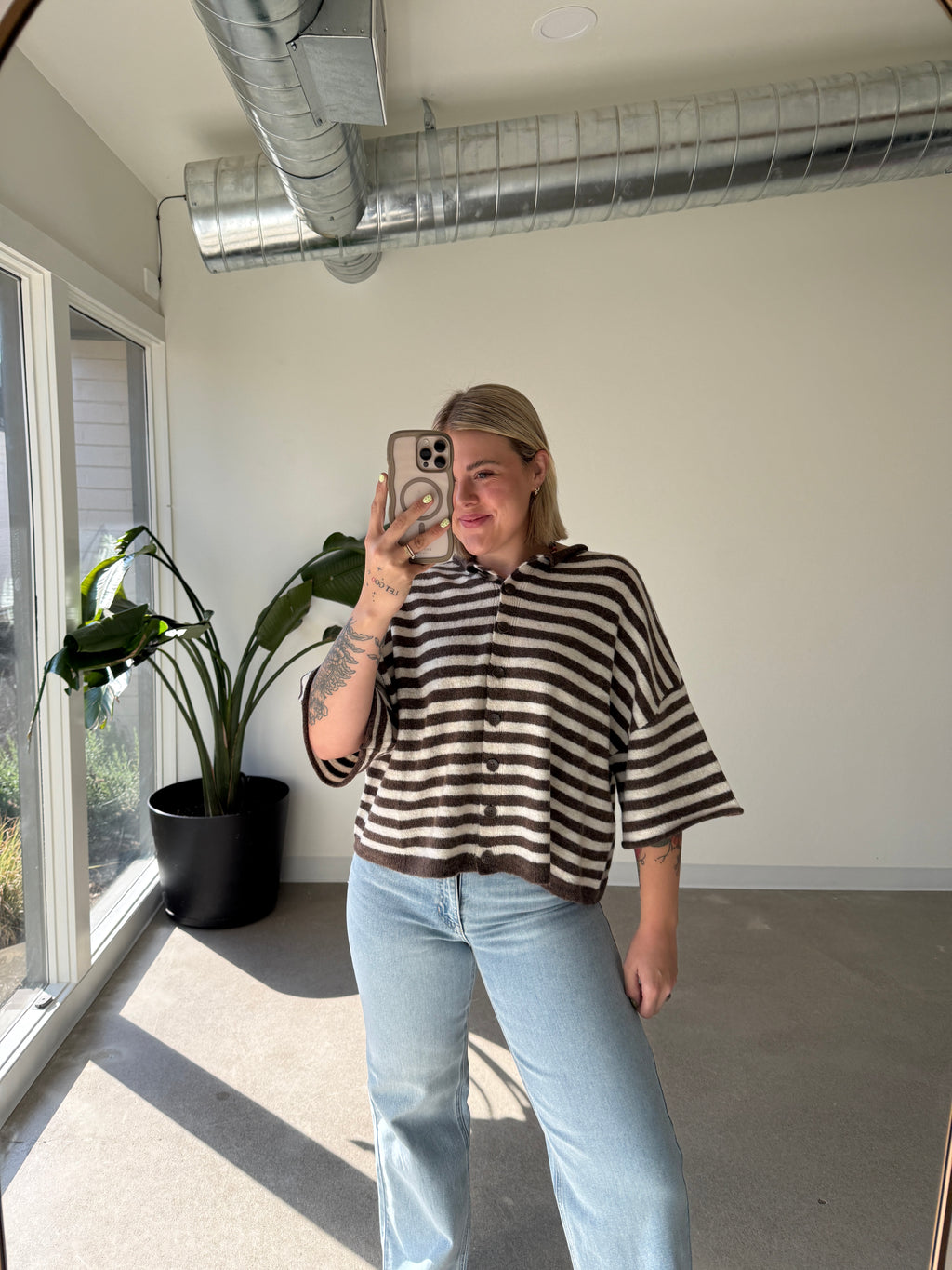 Kinsey Oversized Striped Half Sleeve Cardigan