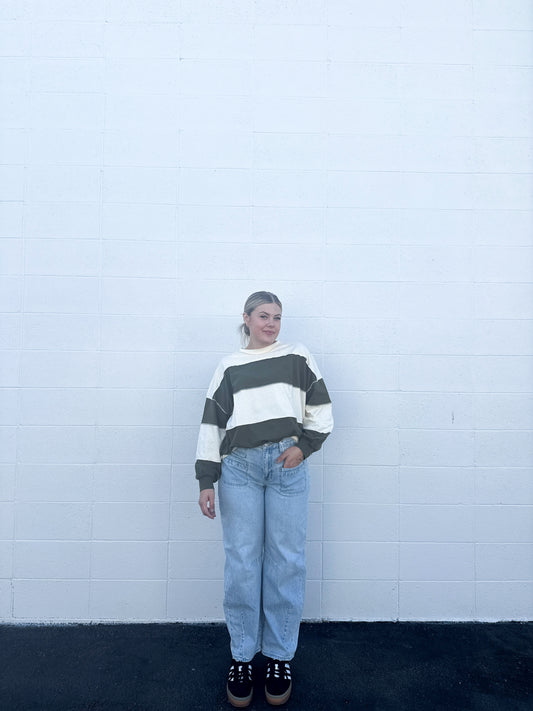 Olive & Cream Slouchy Striped Pullover