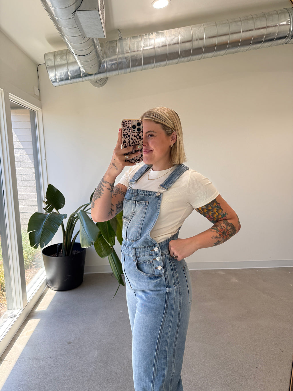 Light Wash Barrel Overalls