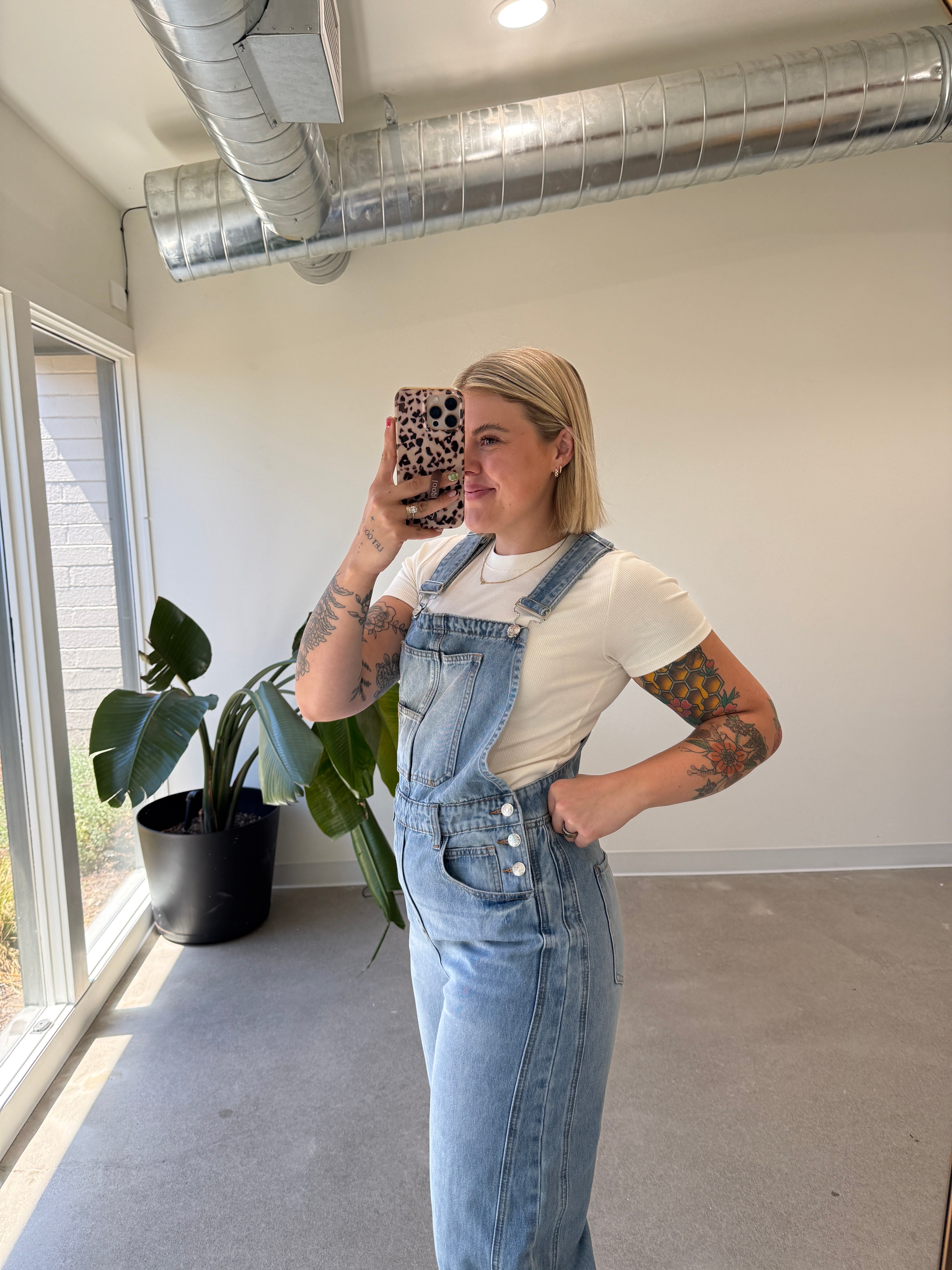 Light Wash Barrel Overalls