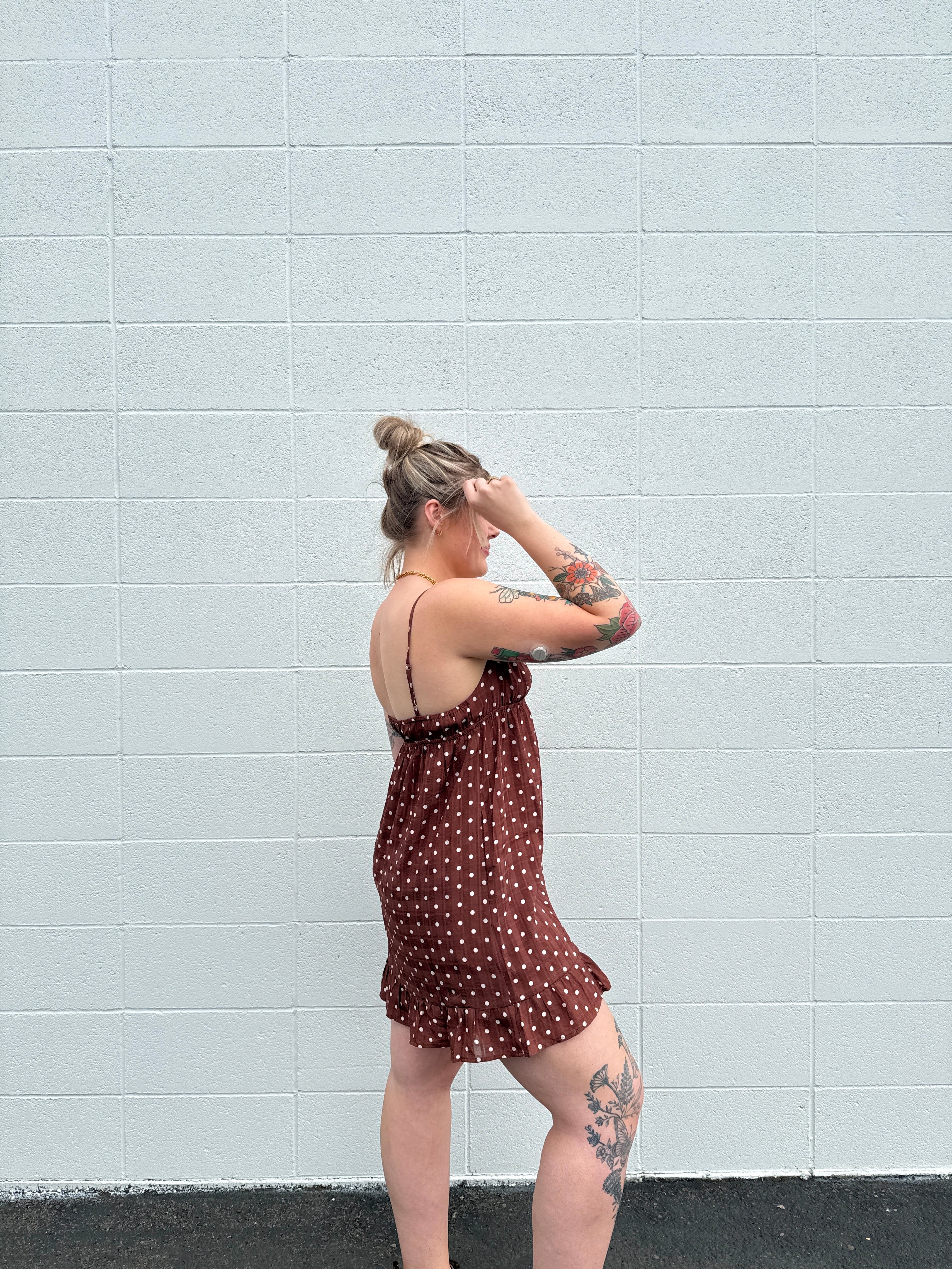 Mocha Dottie Mini Dress