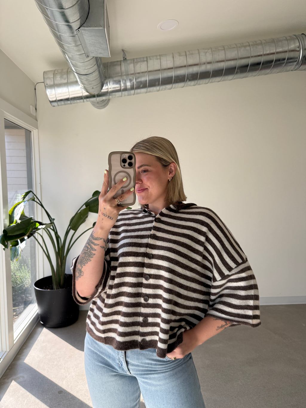 Kinsey Oversized Striped Half Sleeve Cardigan