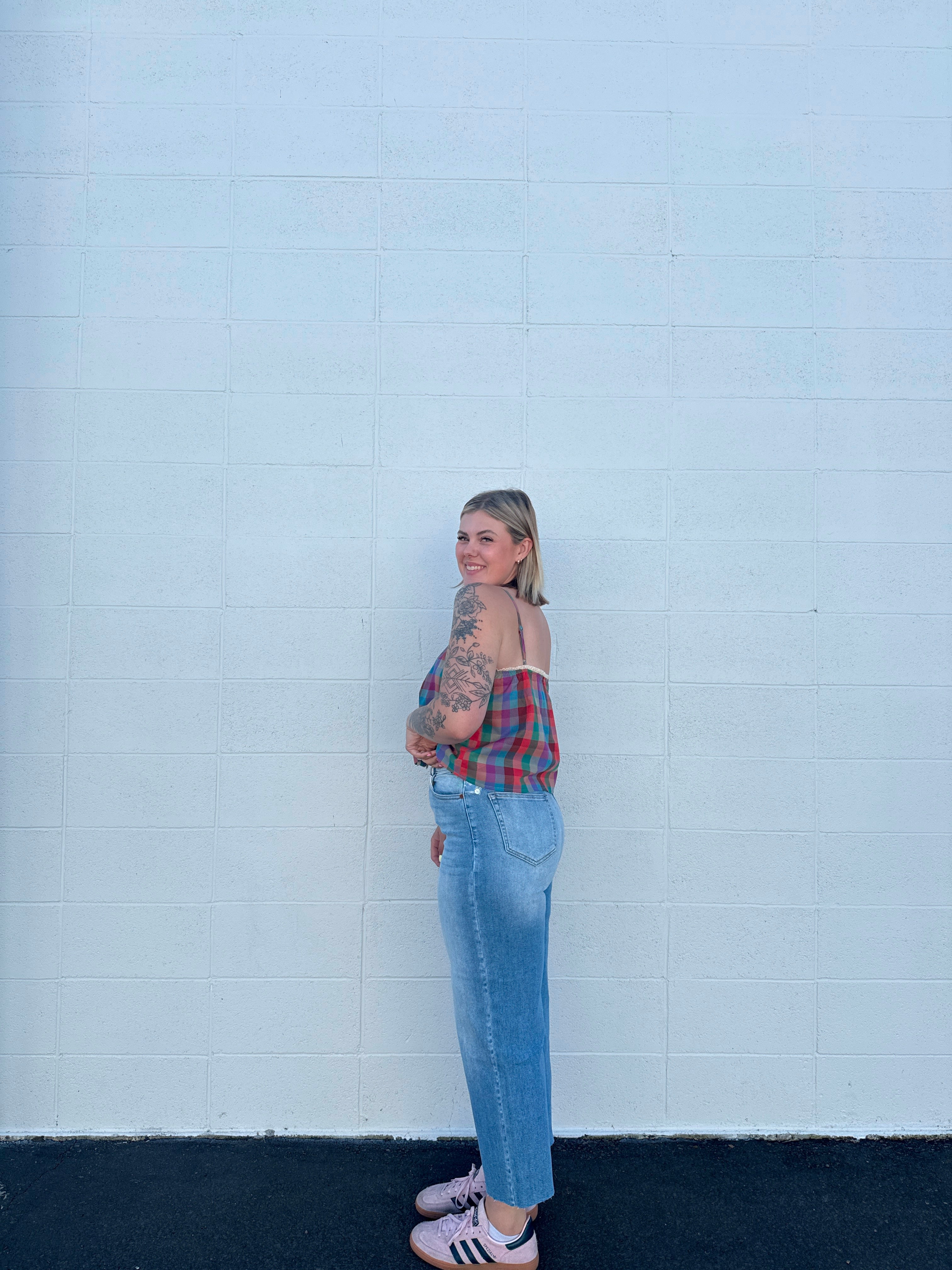 High Rise Crop Raw Hem Denim Pants