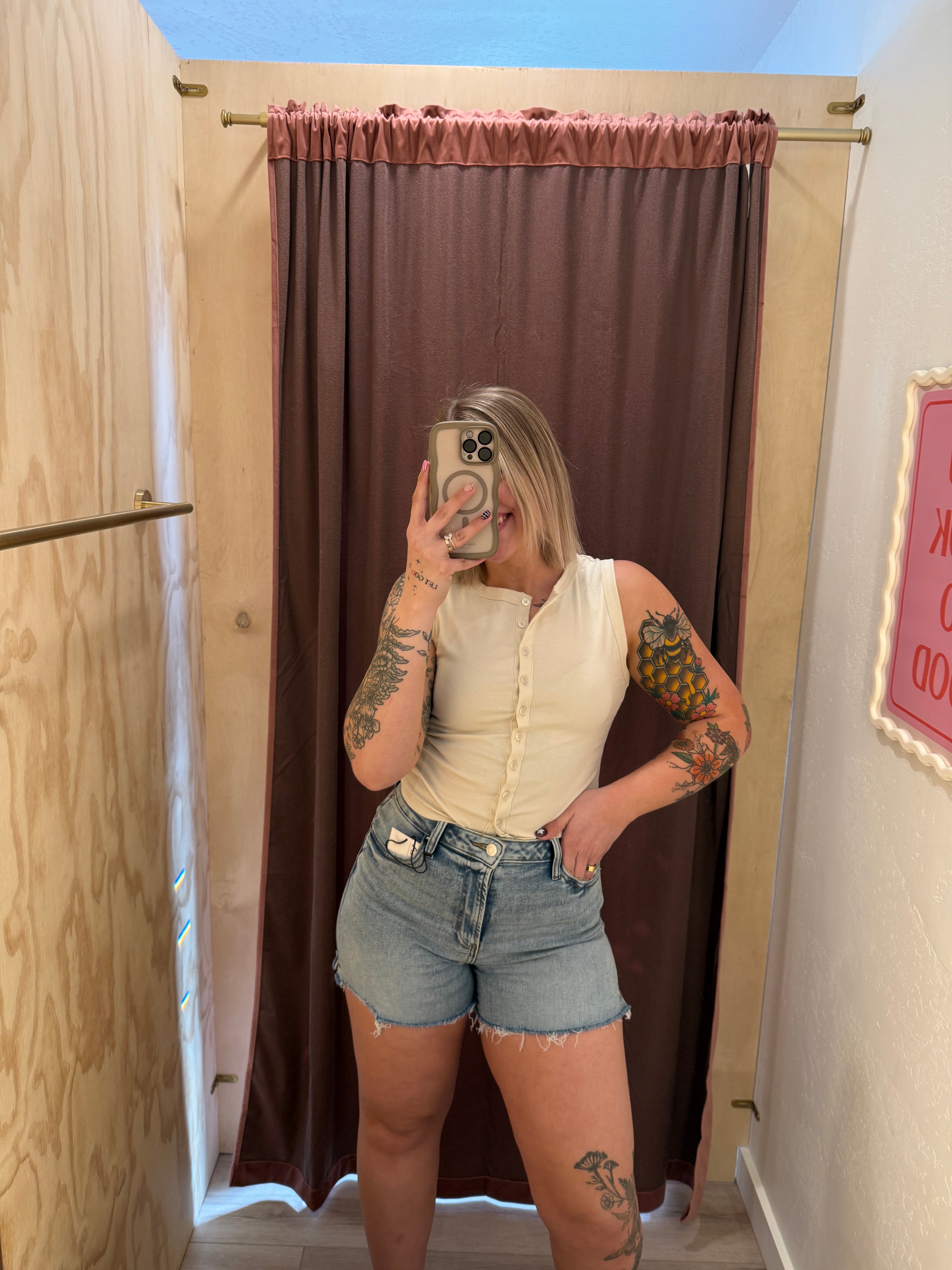 High Rise Light Wash Denim Shorts