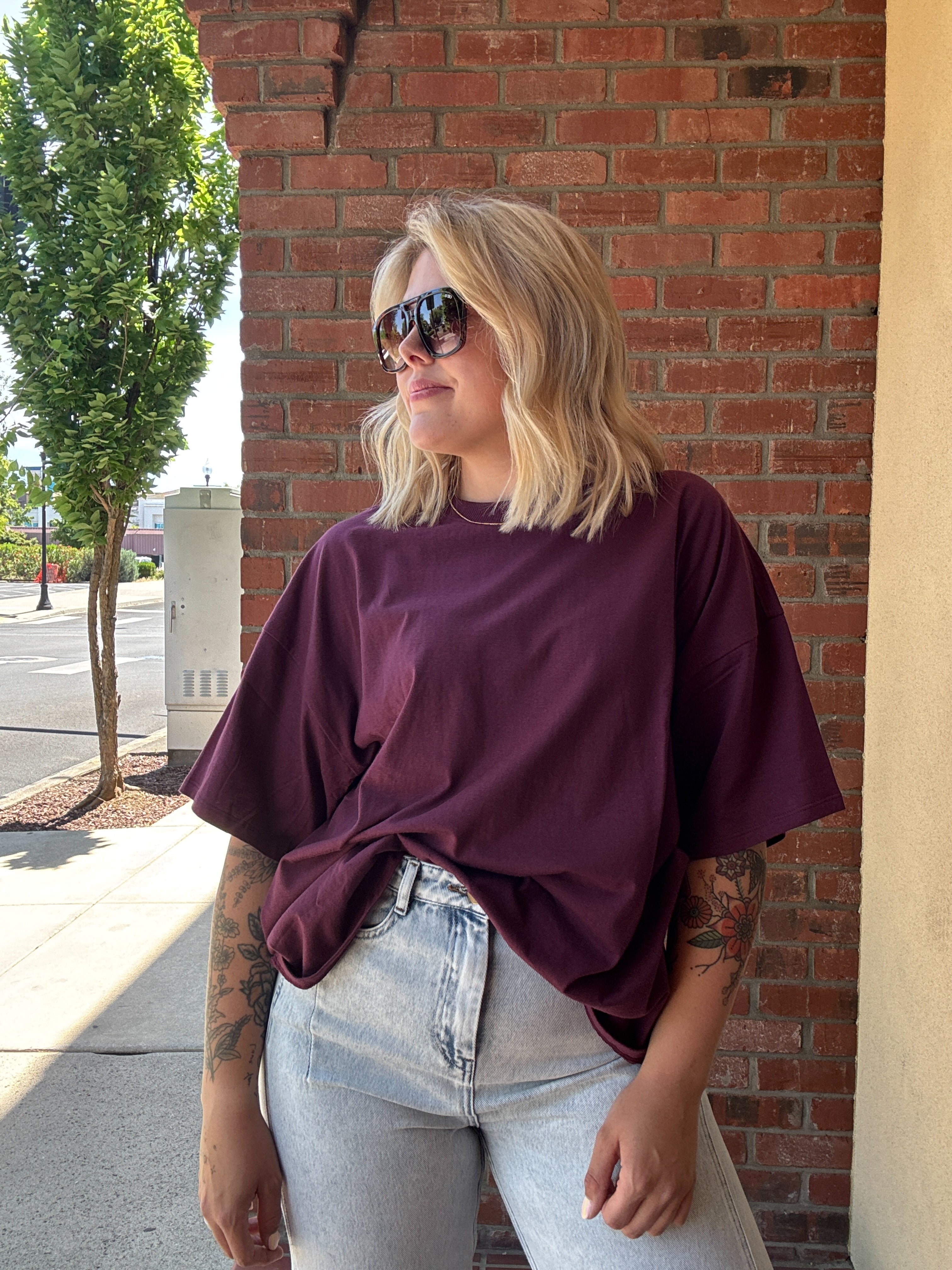 Dark Cherry Boxy Oversized Tee