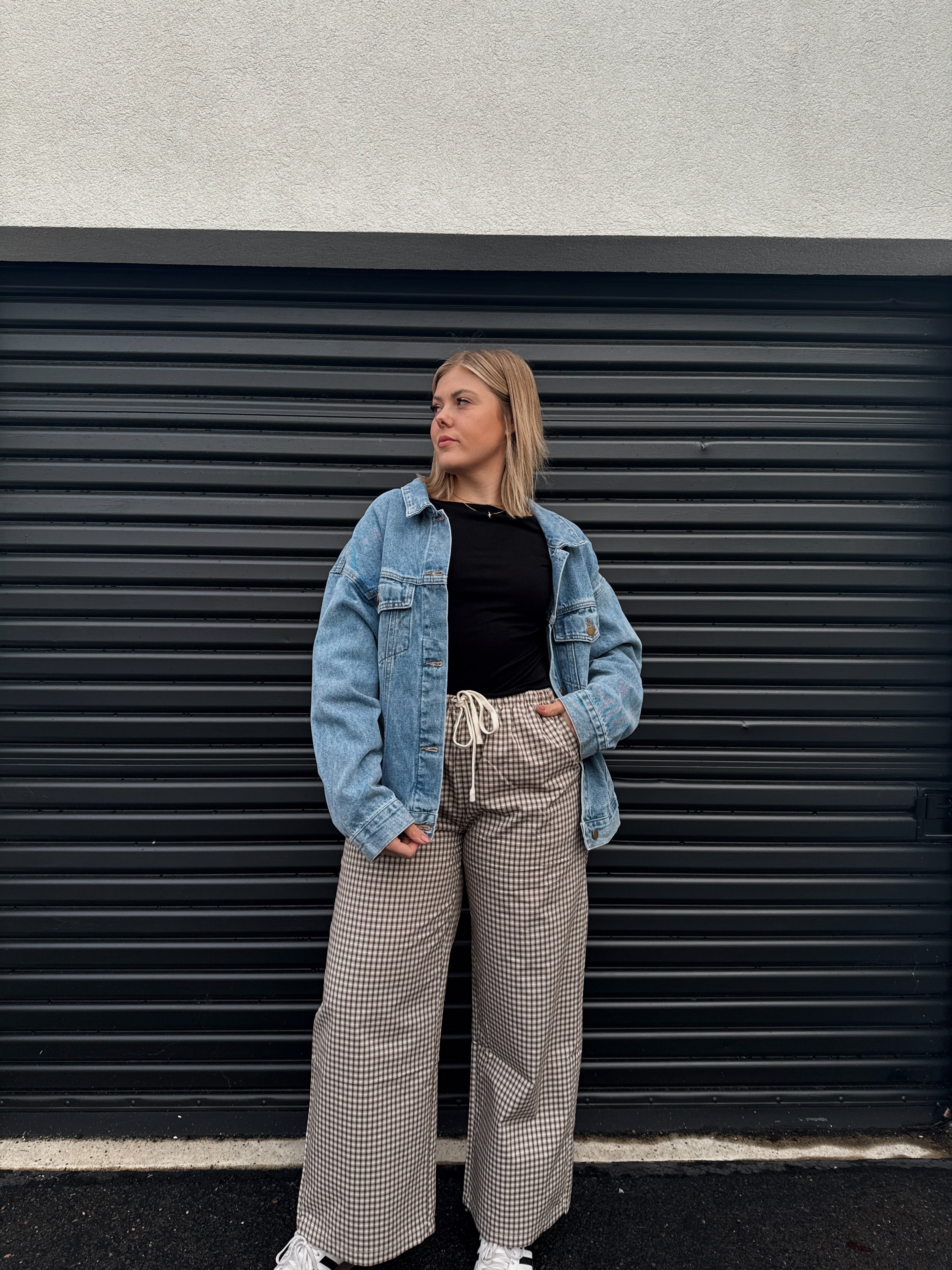 Brown Plaid Cotton Pants