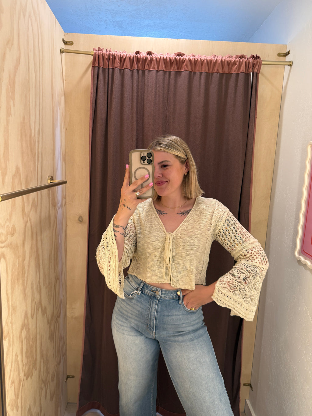Cropped Knit Sleeve Cardigan