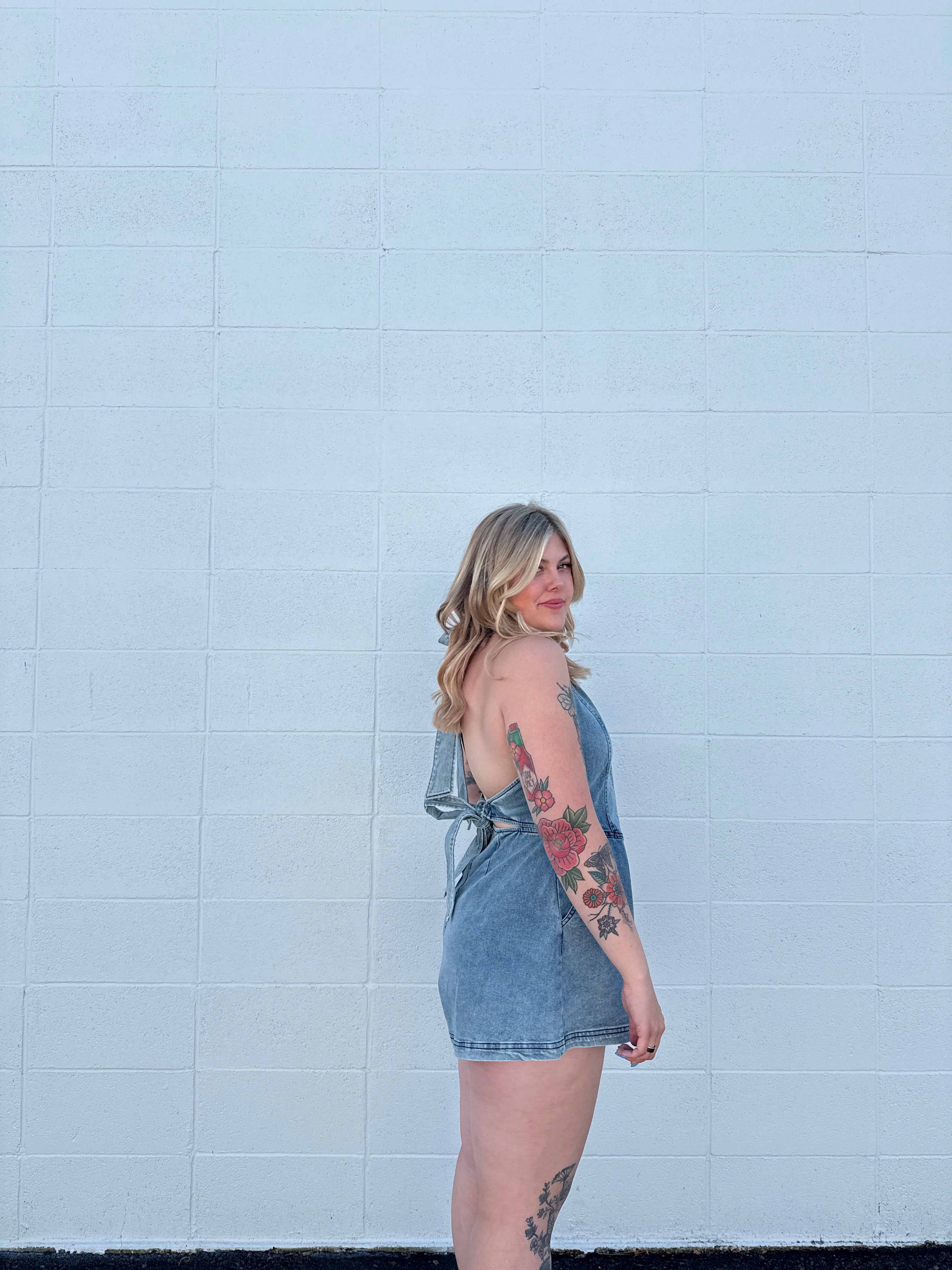 Halter Top Denim Romper