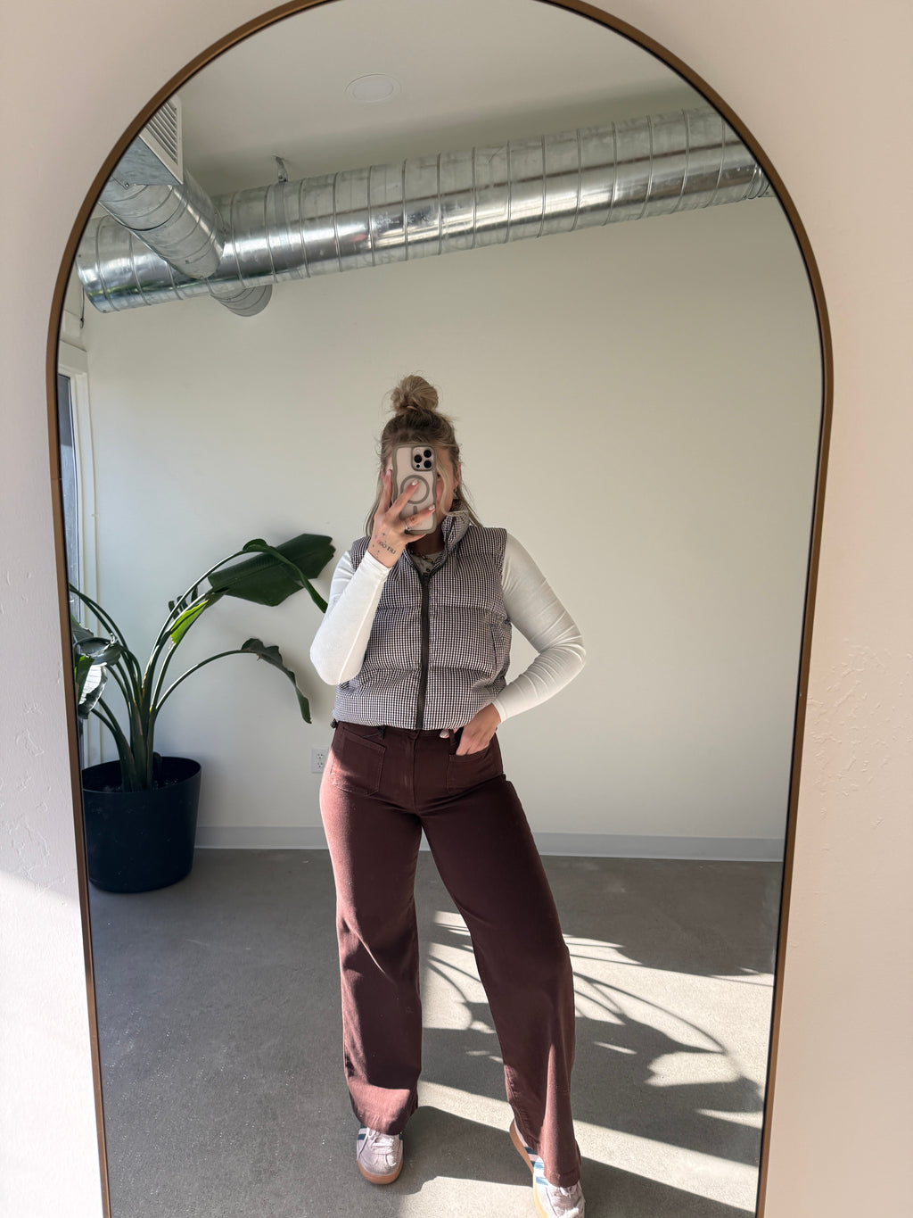 Brown Gingham Puffer Vest