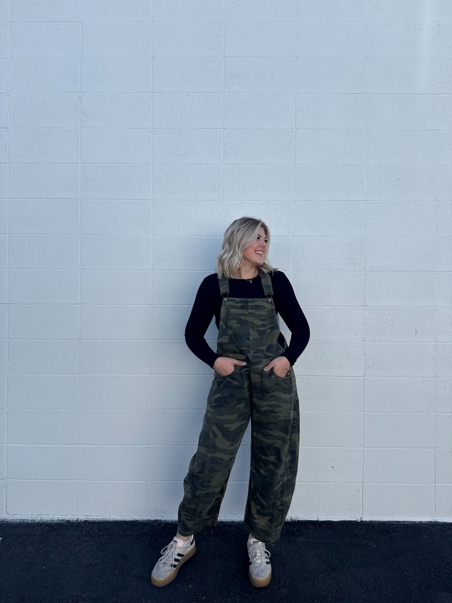 Washed Camo Barrel Overalls
