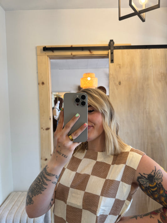 Checkered Crop Top Linen Set