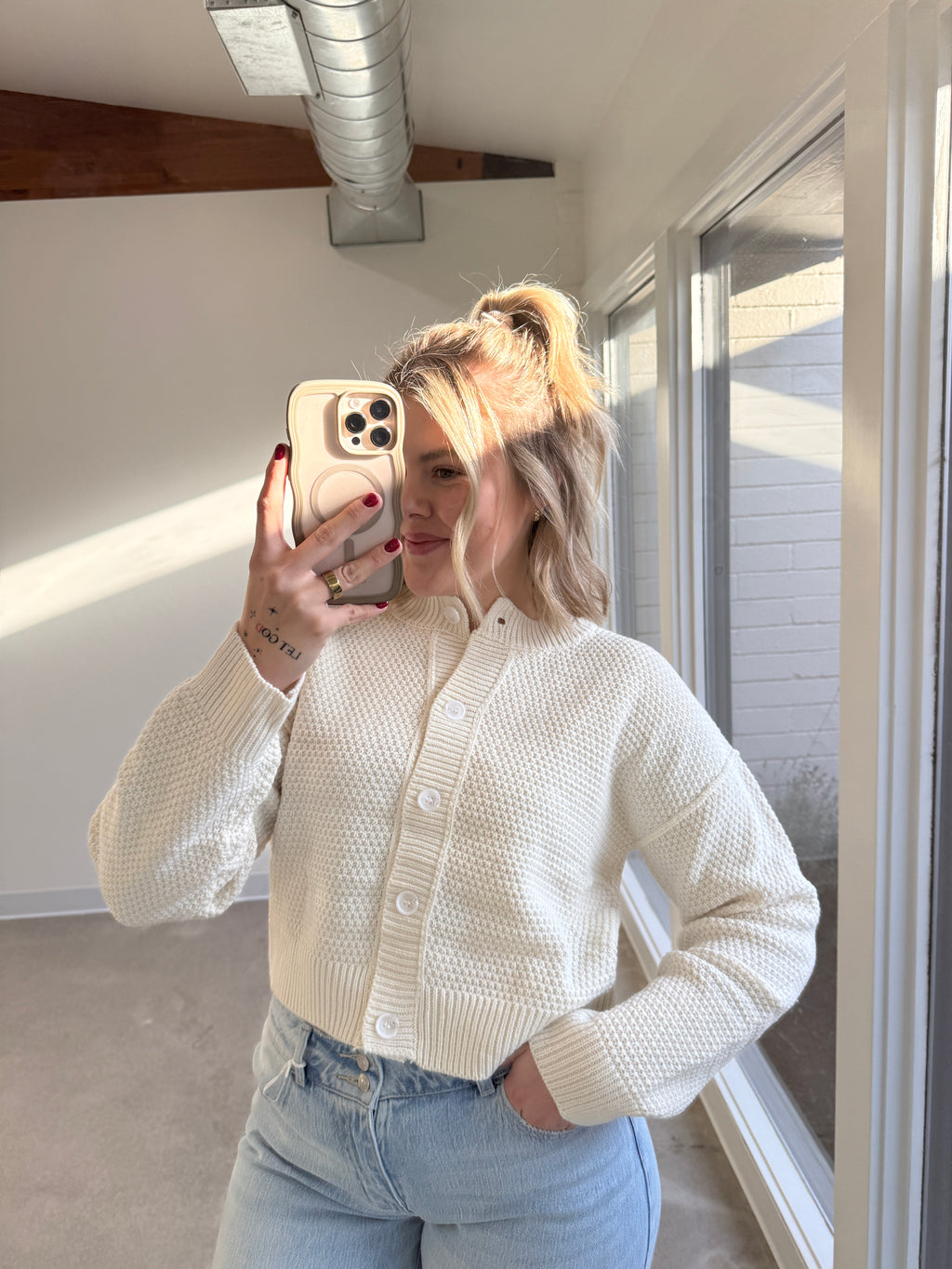 Neutral Edit Cream Button Down Cardigan