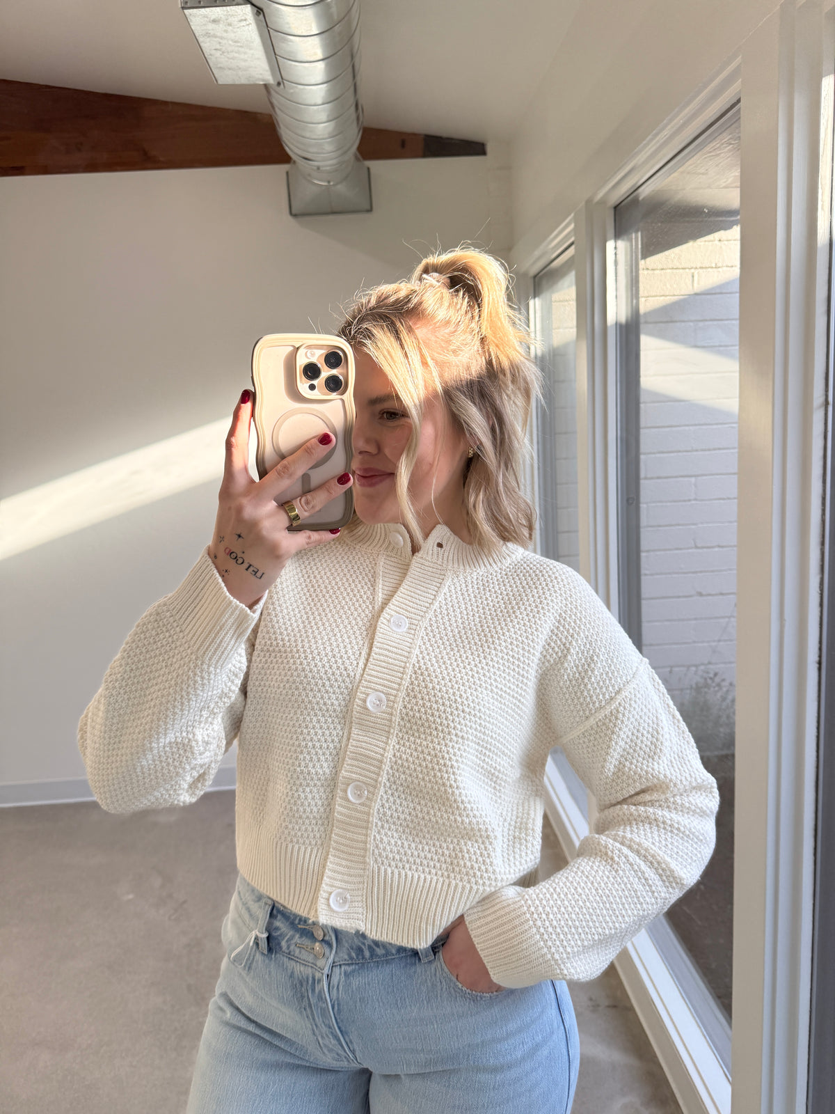 Neutral Edit Cream Button Down Cardigan