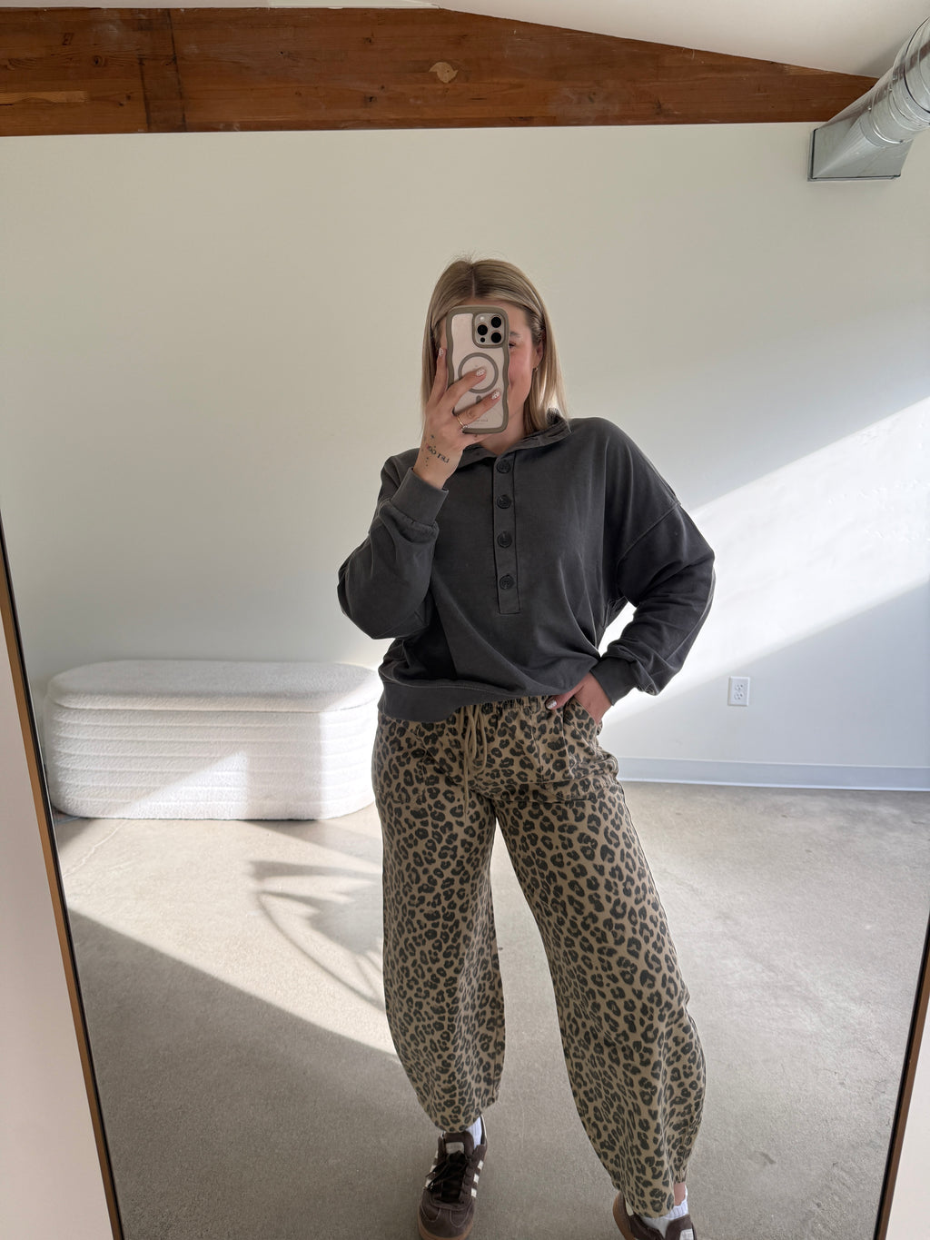 Leopard Barrel Leg Pants