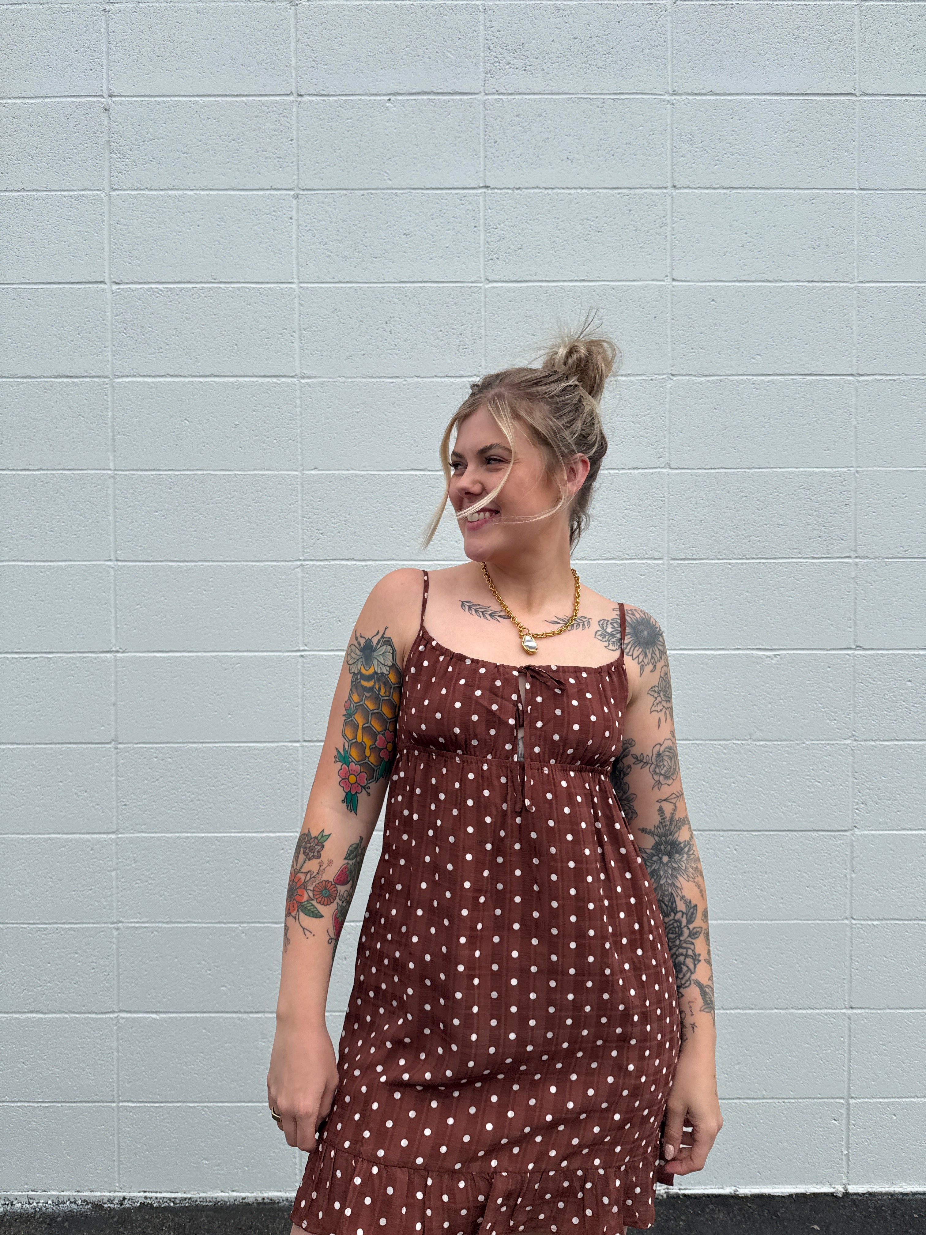 Mocha Dottie Mini Dress