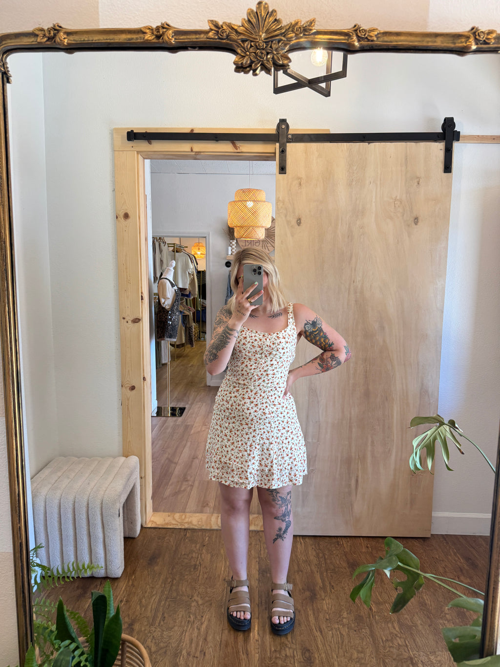 Floral Sleeveless Half Button Down Mini Dress