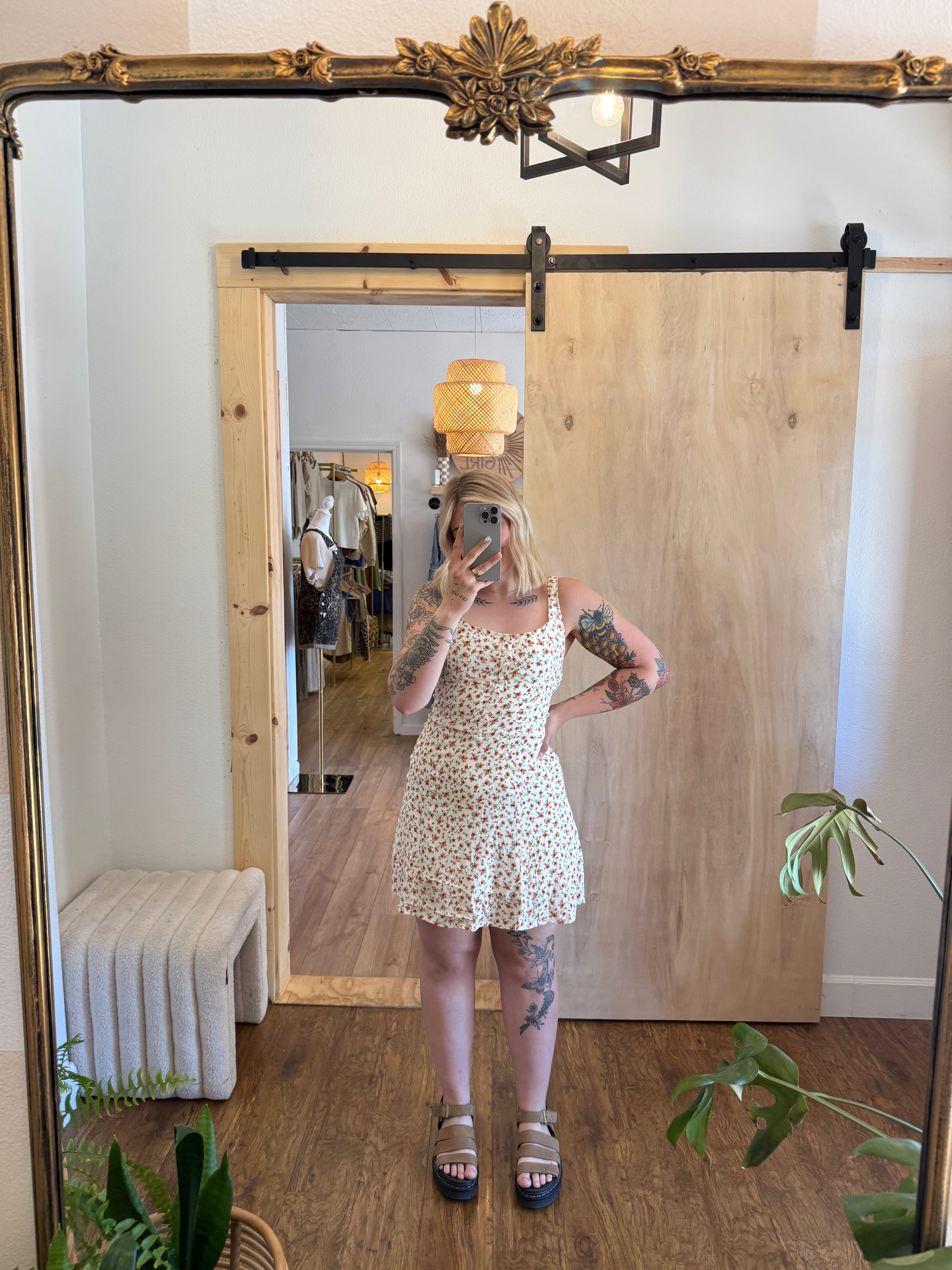 Floral Sleeveless Half Button Down Mini Dress