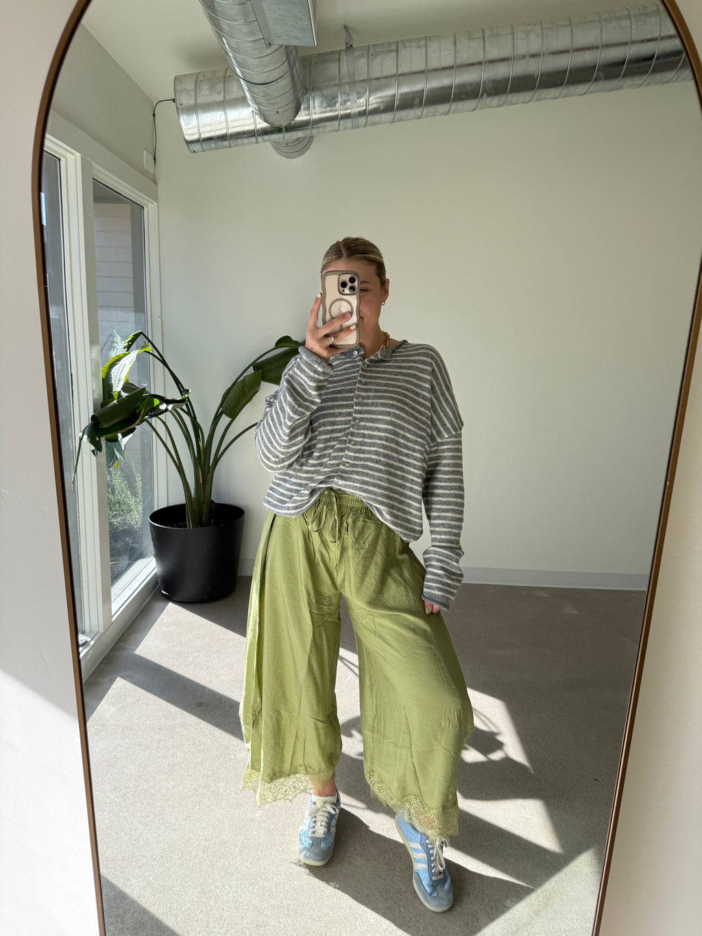 Sage Green Lace Crinkled Pant