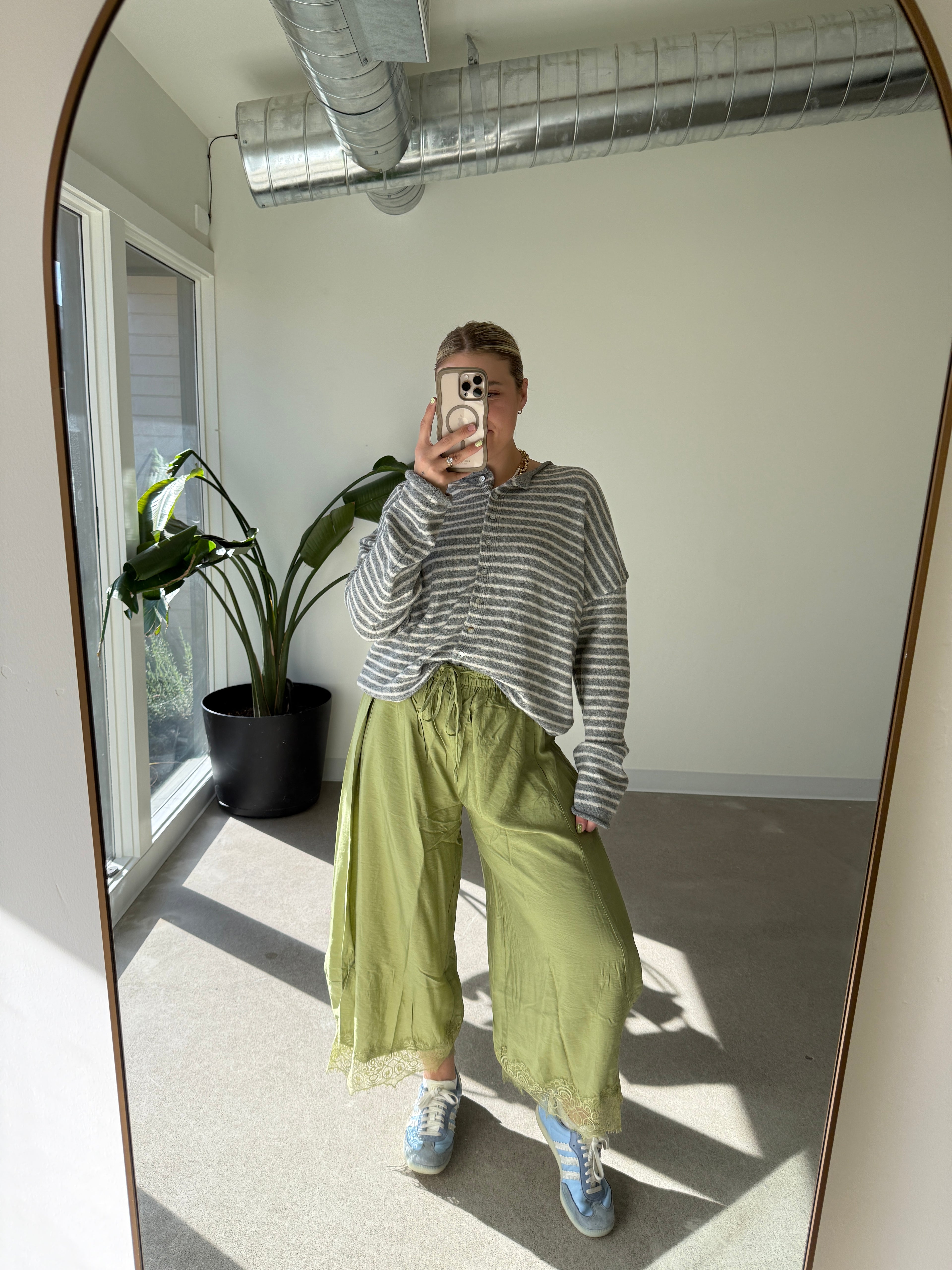 Sage Green Lace Crinkled Pant