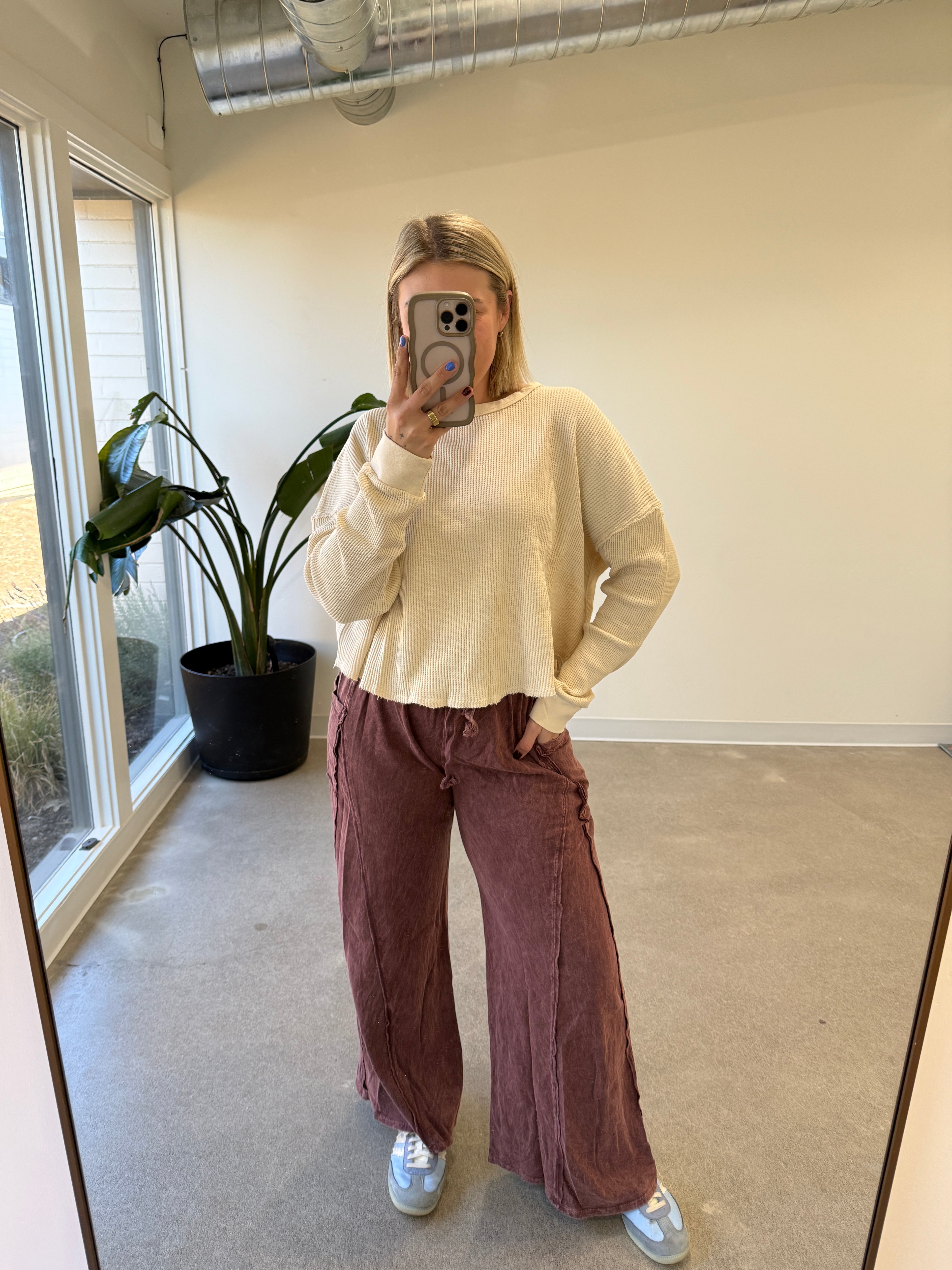 Mineral Wash Waffle Oversized Top (Multiple Colors)