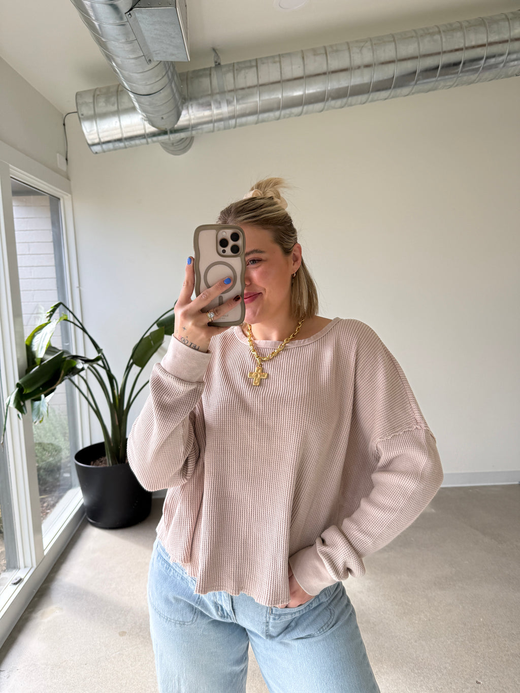 Mineral Wash Waffle Oversized Top (Multiple Colors)