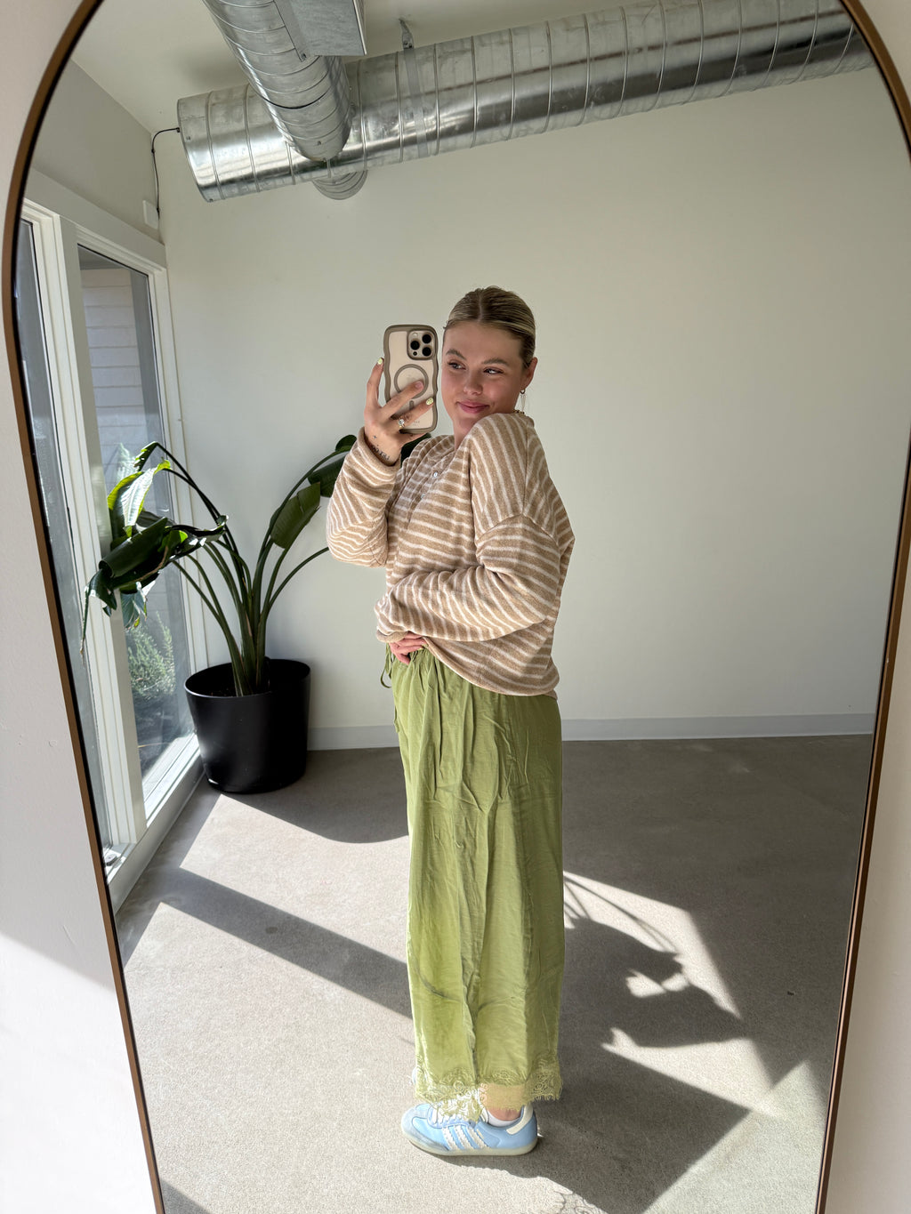 Sage Green Lace Crinkled Pant