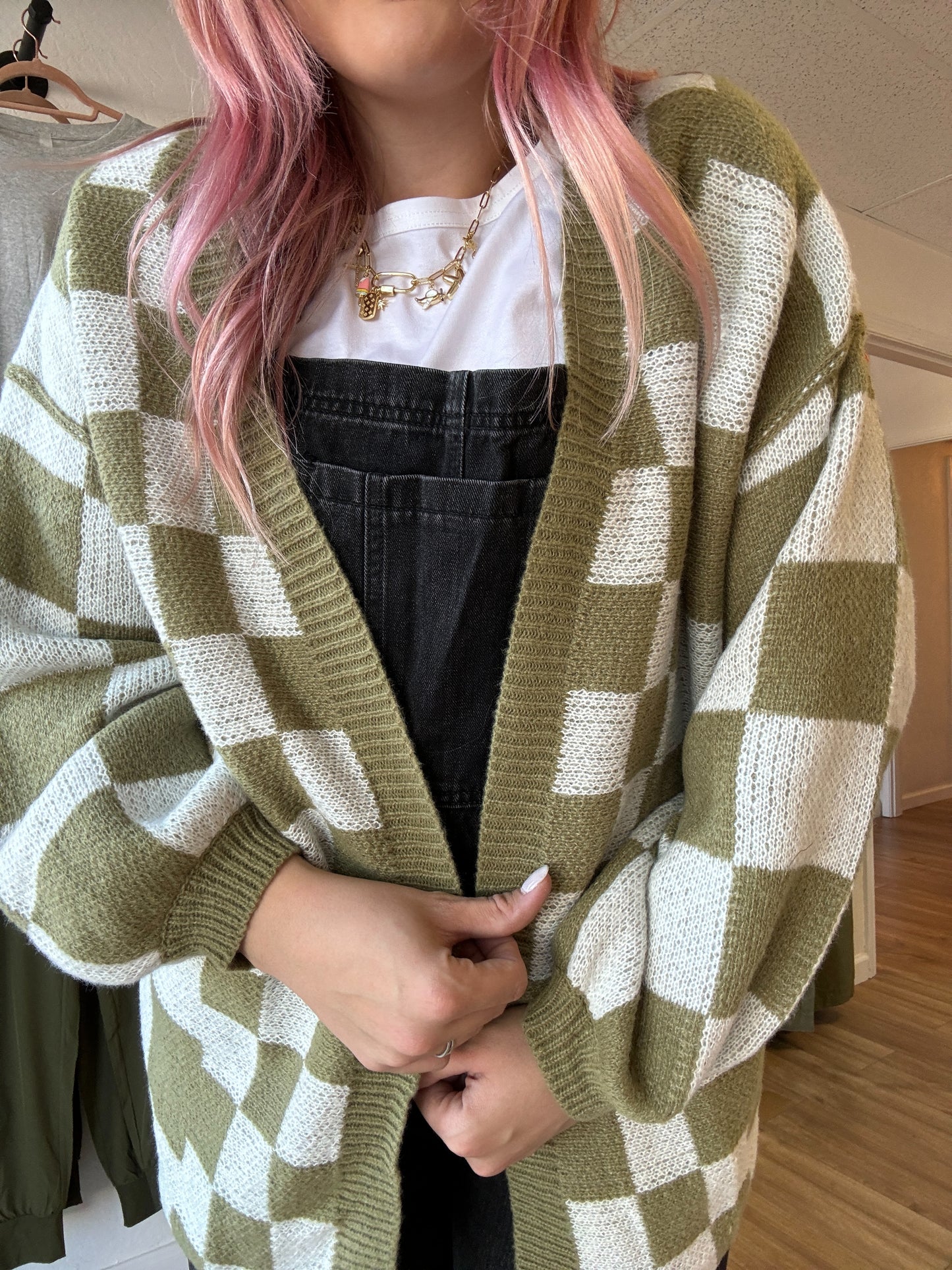 Matcha Season Checker Cardigan