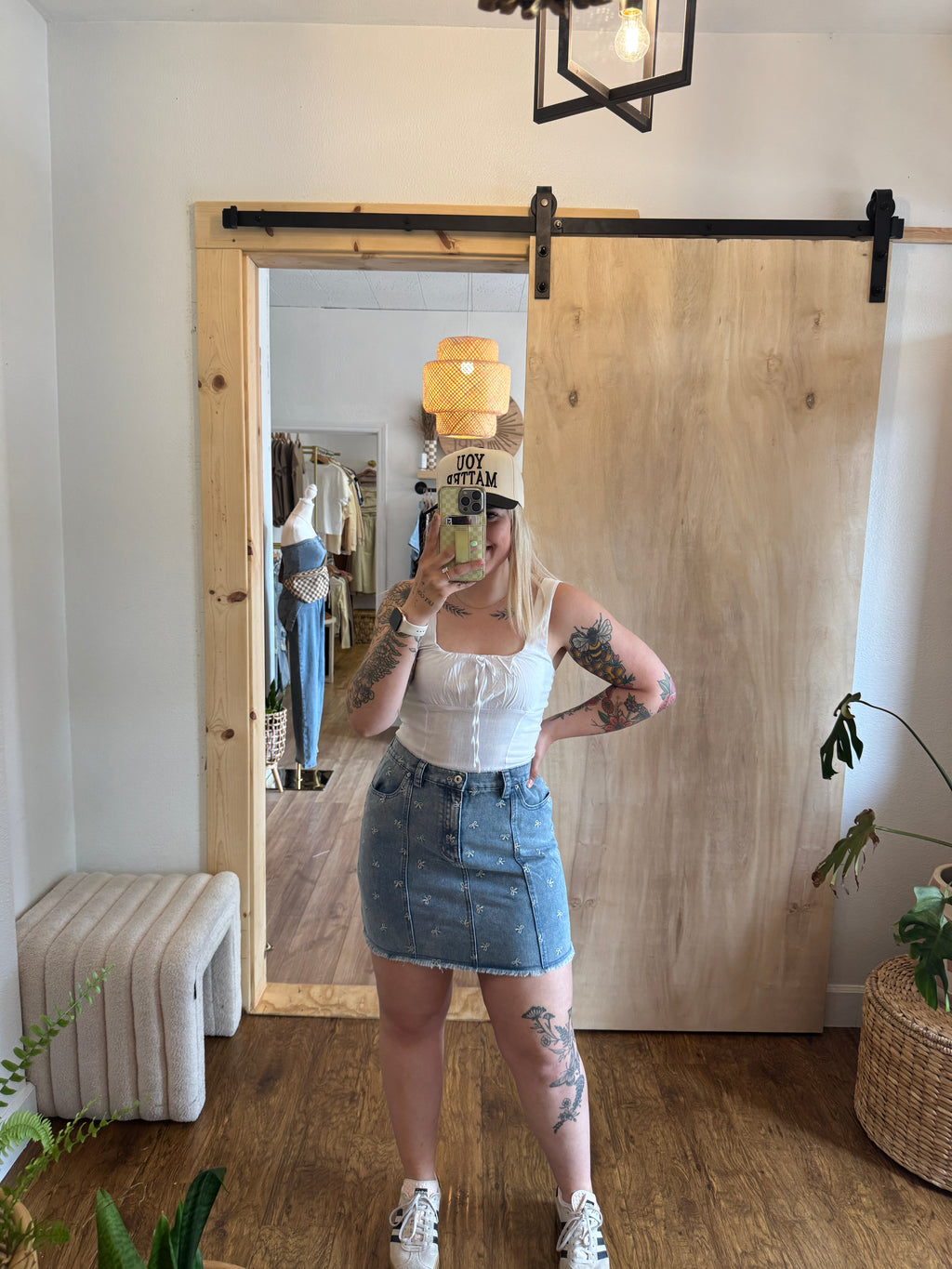 Light Wash Denim Bow Skirt