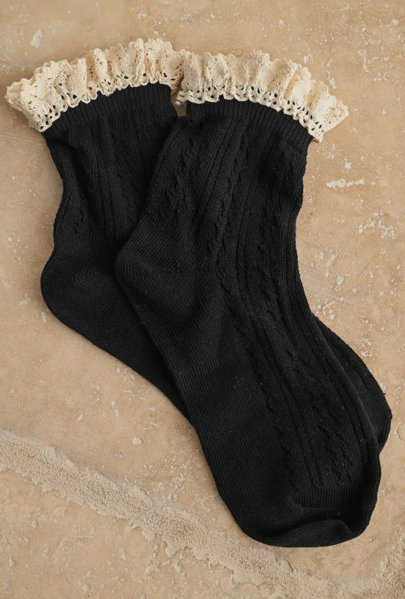 Black Ruffle Trim Socks