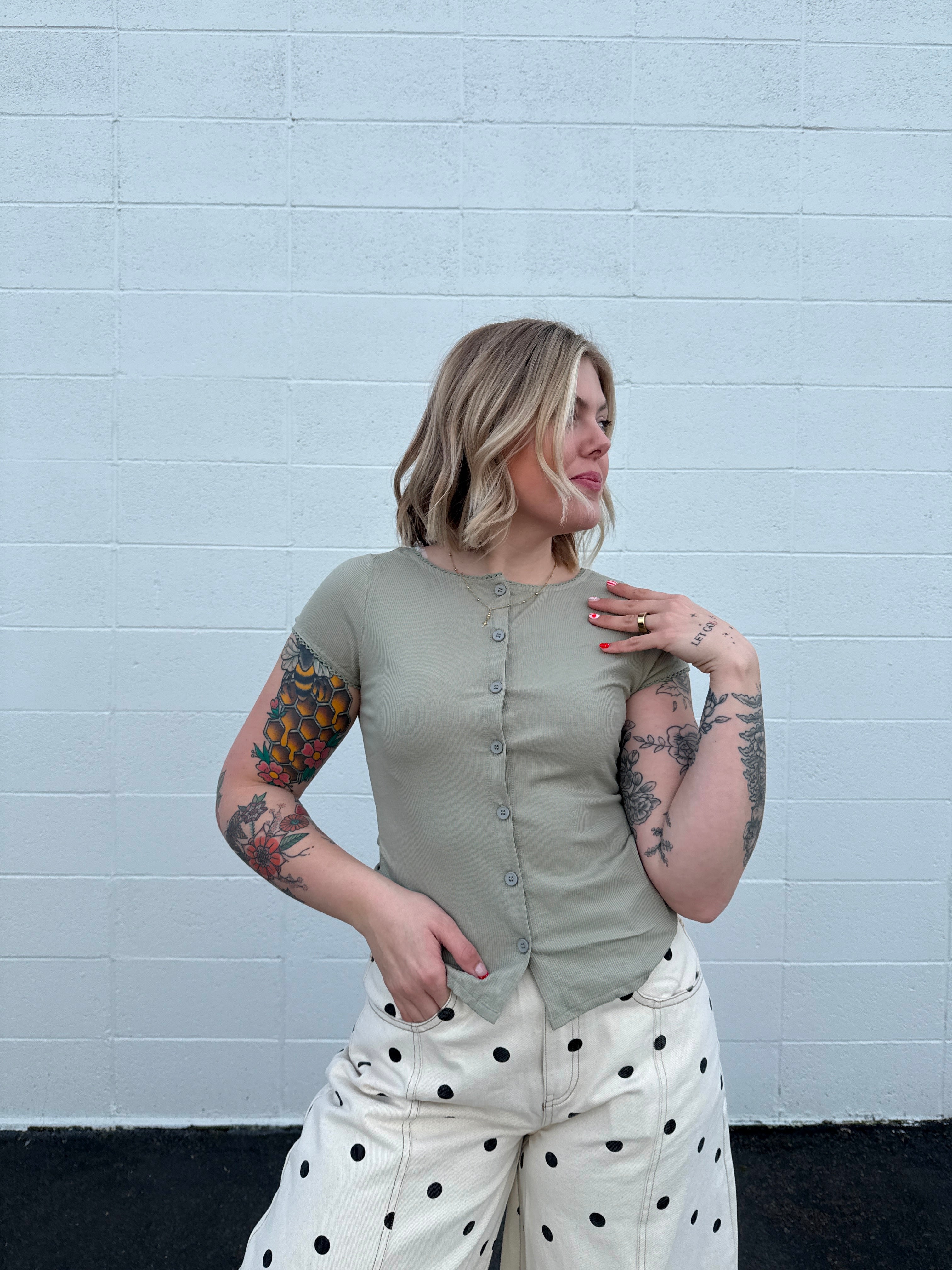 Lettuce Hem Button Up Tees (multiple colors)