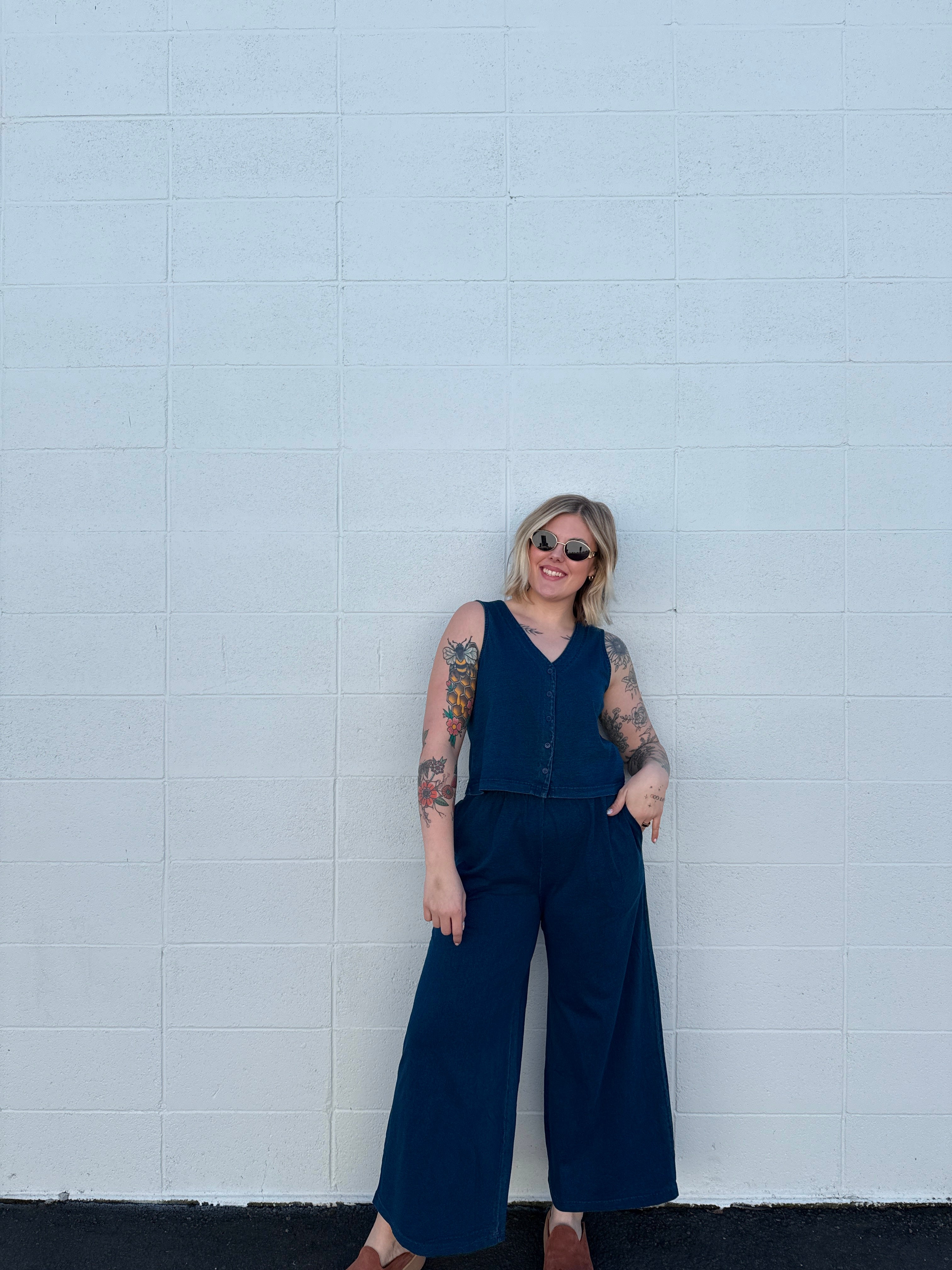 Indigo Blue Washed Knit Top