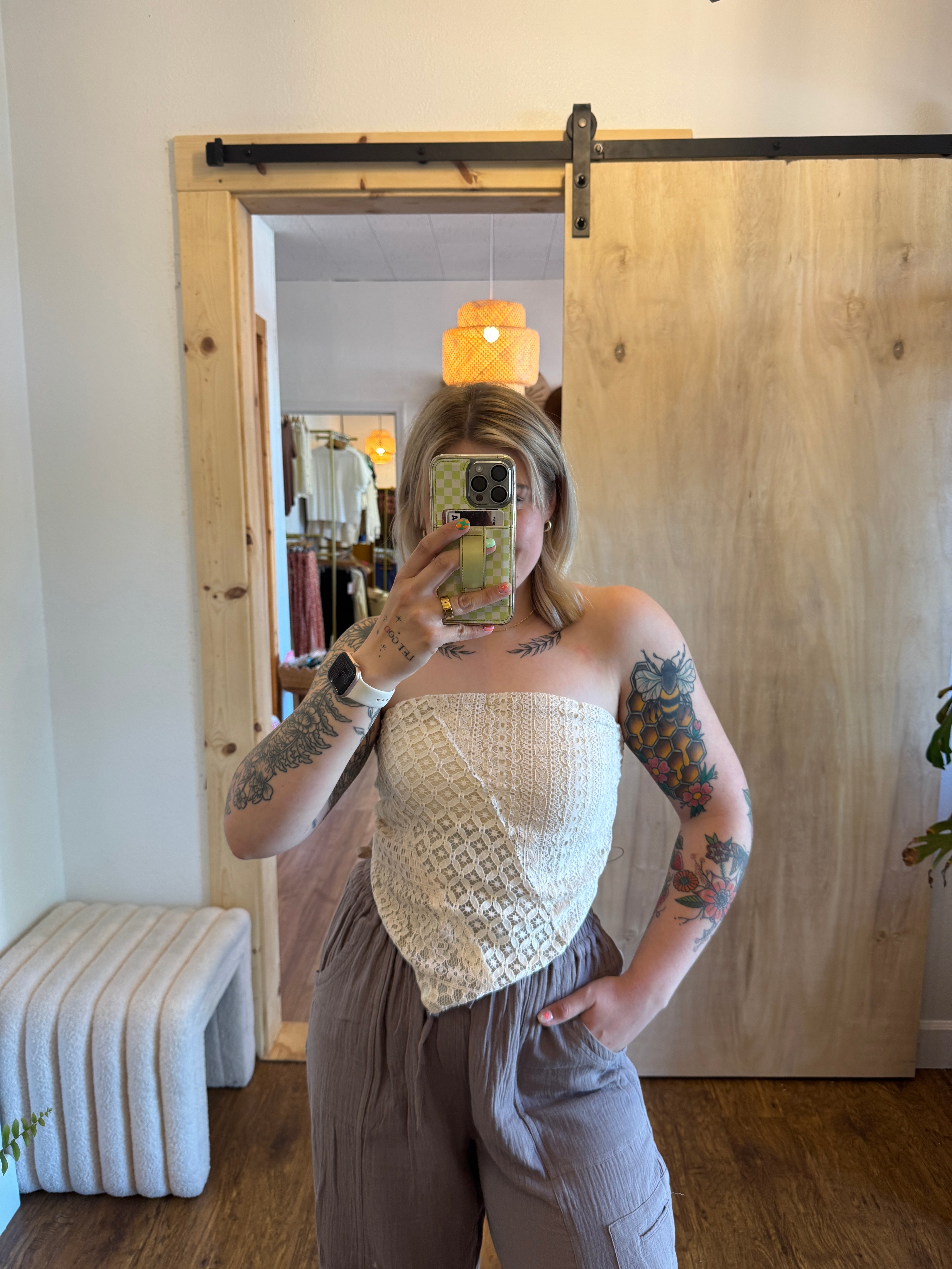 Lace Bandana Strapless Top