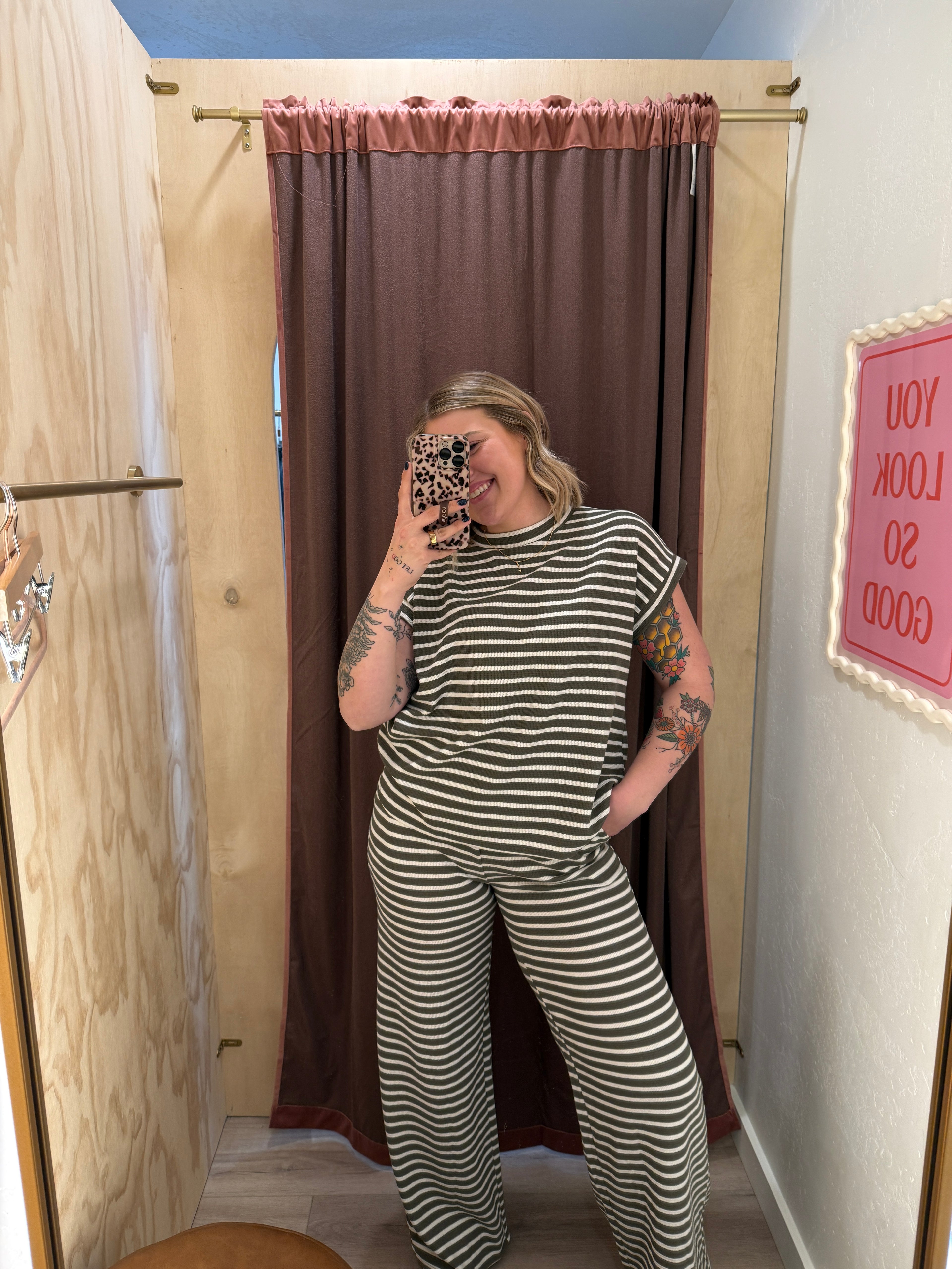 Green + Cream Striped Set