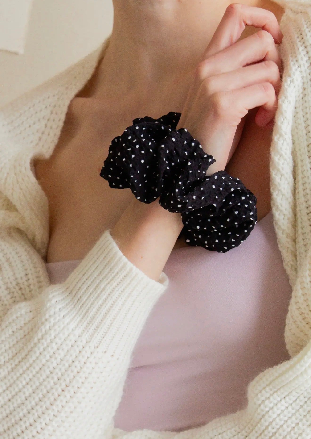 Black Polka Dot Scrunchie