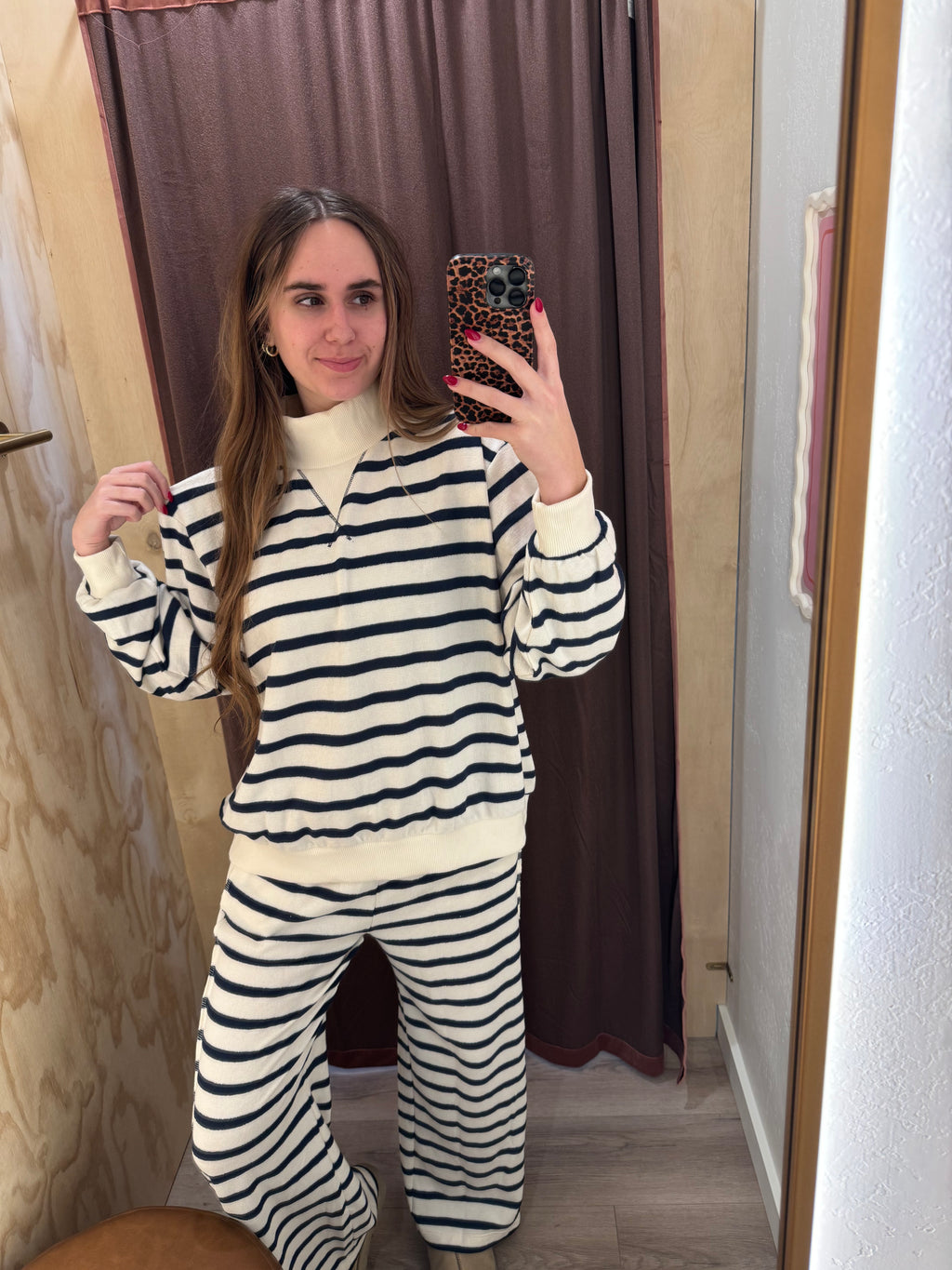 Exposed Seam Striped Mock Neck