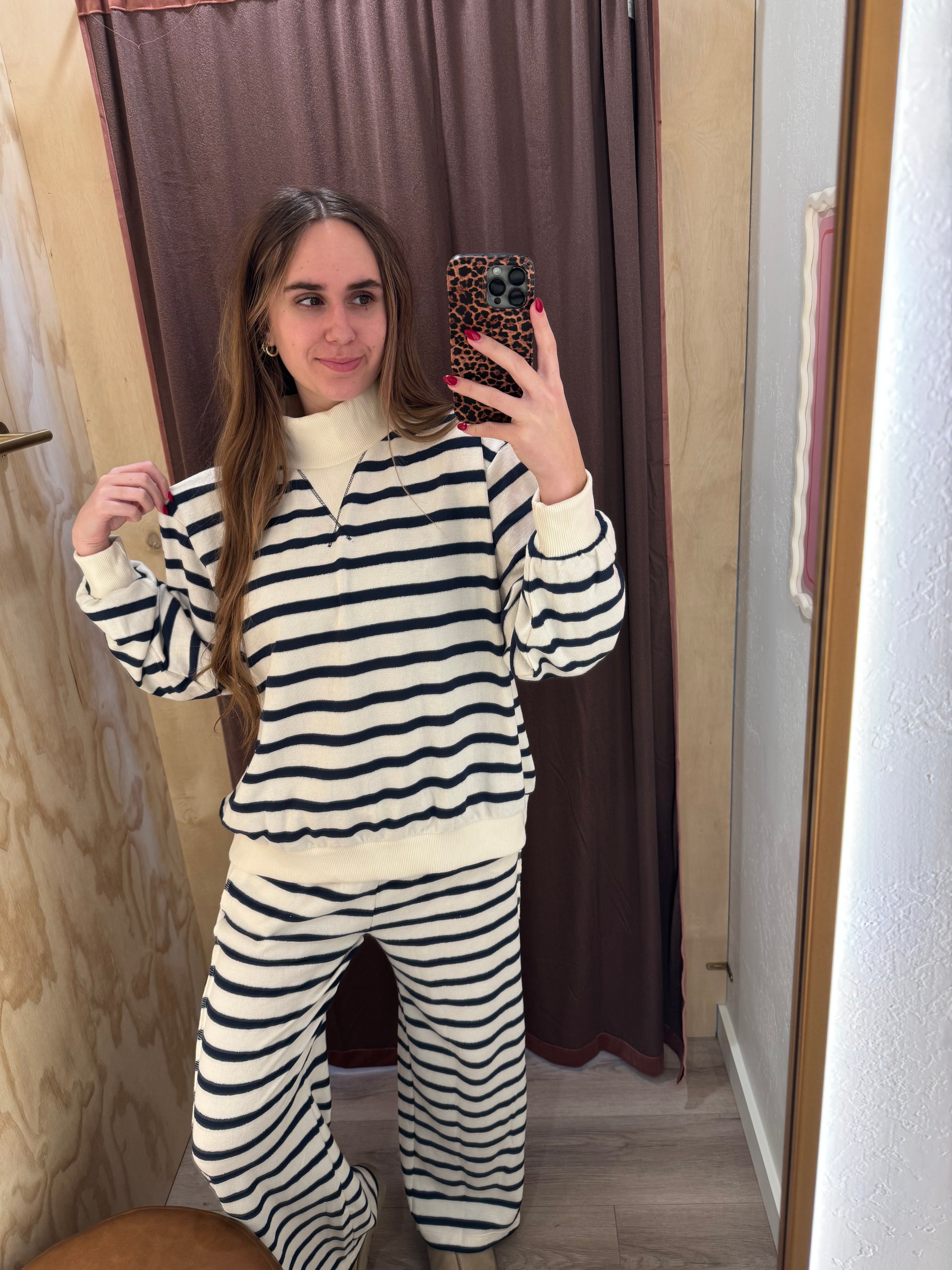 Exposed Seam Striped Mock Neck