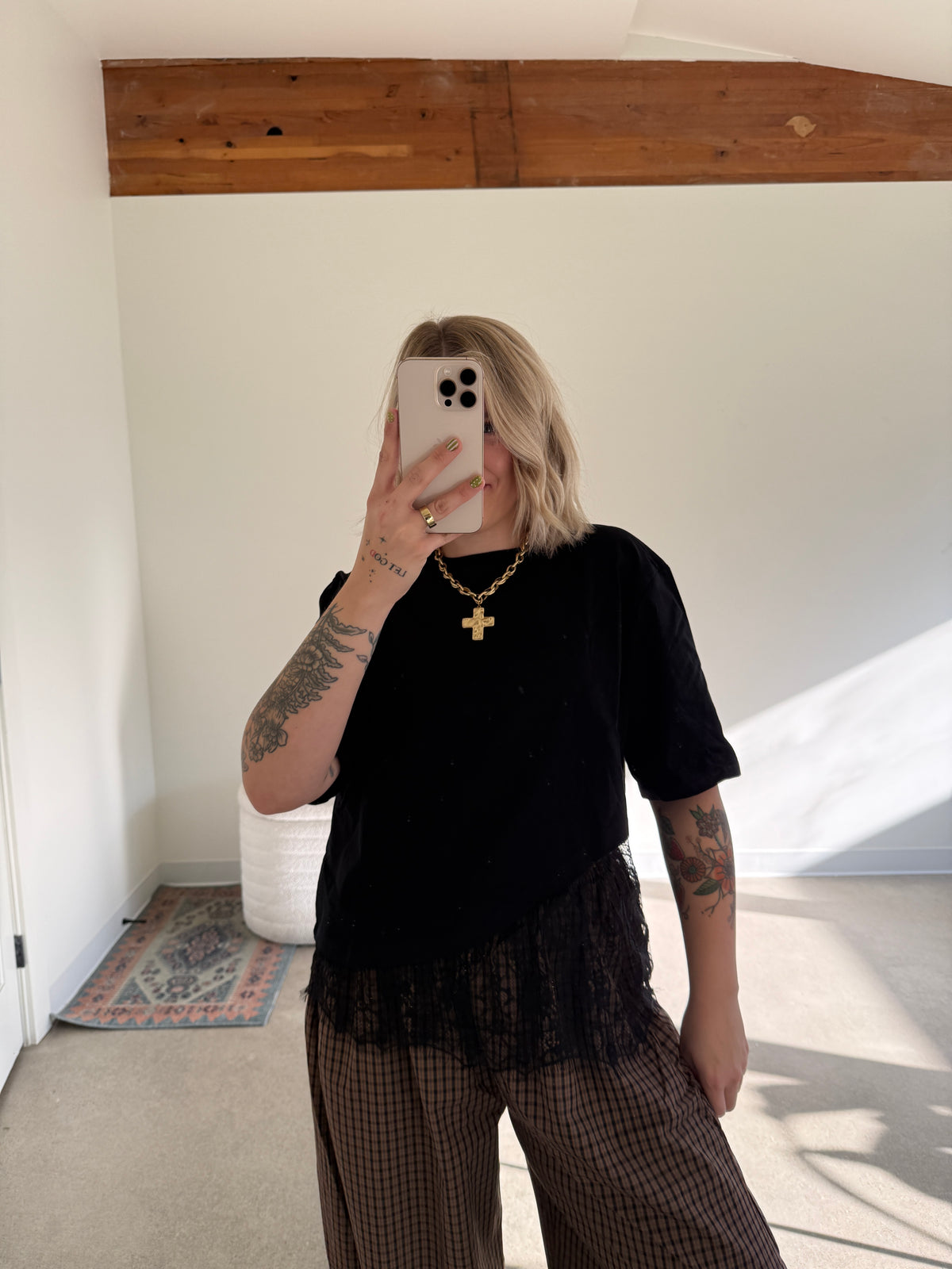 Black Asymmetrical Lace Tee