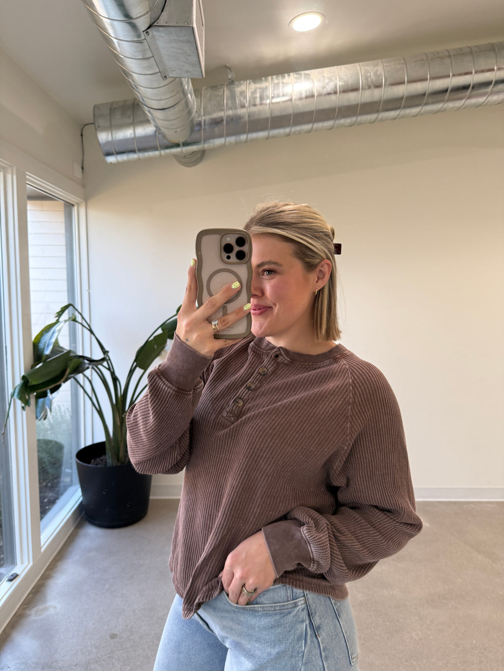 Lexi Waffle Knit Henley (Multiple Colors)