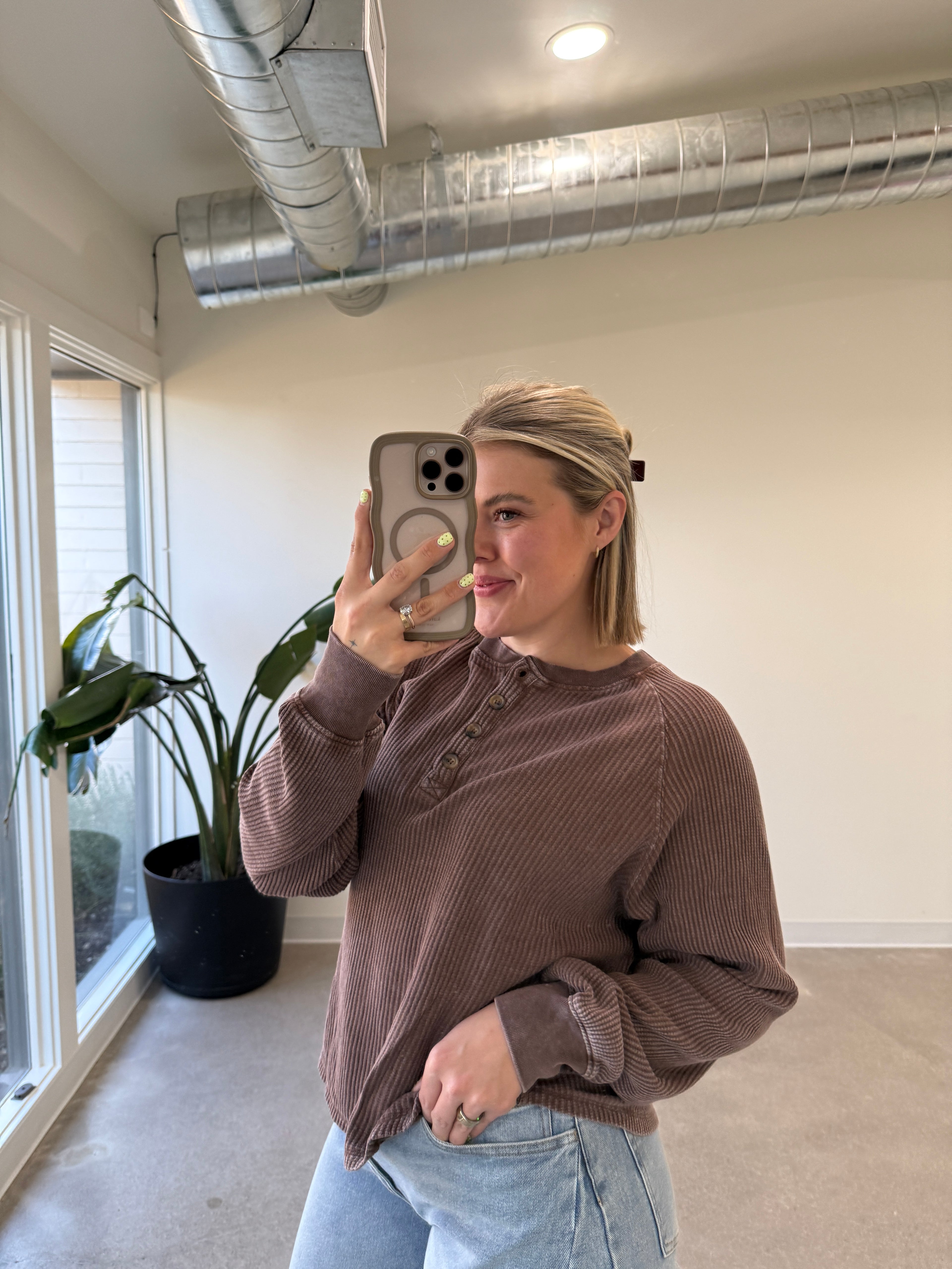 Lexi Waffle Knit Henley (Multiple Colors)